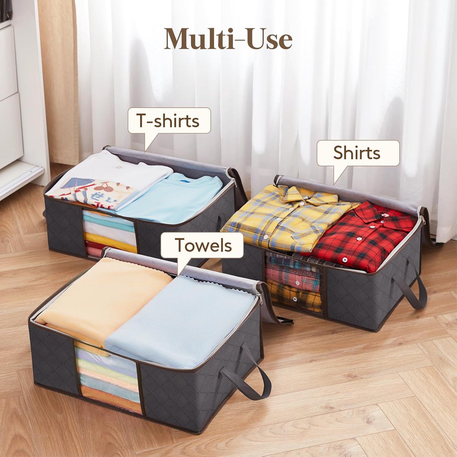 image:imageLifewit 6 Pack Clothes Storage Bag Foldable Storage Bin Closet Organizer with Reinforced Handle Sturdy Fabric Blanket Storage with Clear Window Storage Containers for Clothing Bedding Gray6