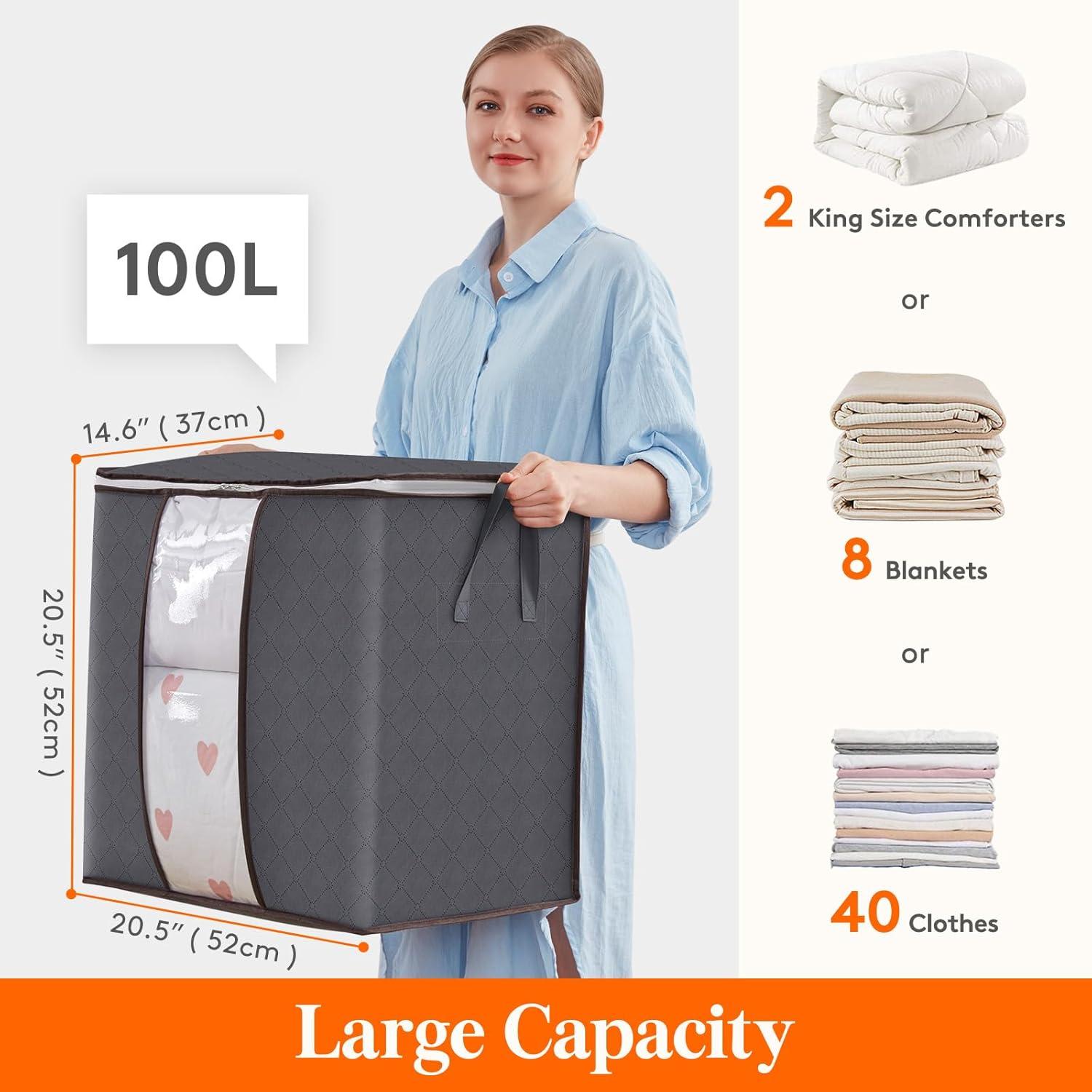 image:imageLifewit 6 Pack Clothes Storage Bag Foldable Storage Bin Closet Organizer with Reinforced Handle Sturdy Fabric Blanket Storage with Clear Window Storage Containers for Clothing Bedding Gray6
