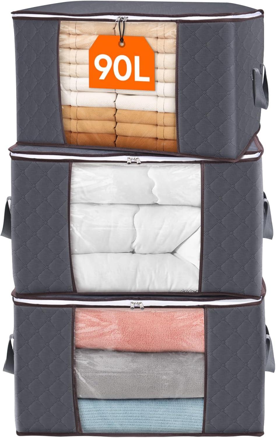 image:imageLifewit 6 Pack Clothes Storage Bag Foldable Storage Bin Closet Organizer with Reinforced Handle Sturdy Fabric Blanket Storage with Clear Window Storage Containers for Clothing Bedding Gray3