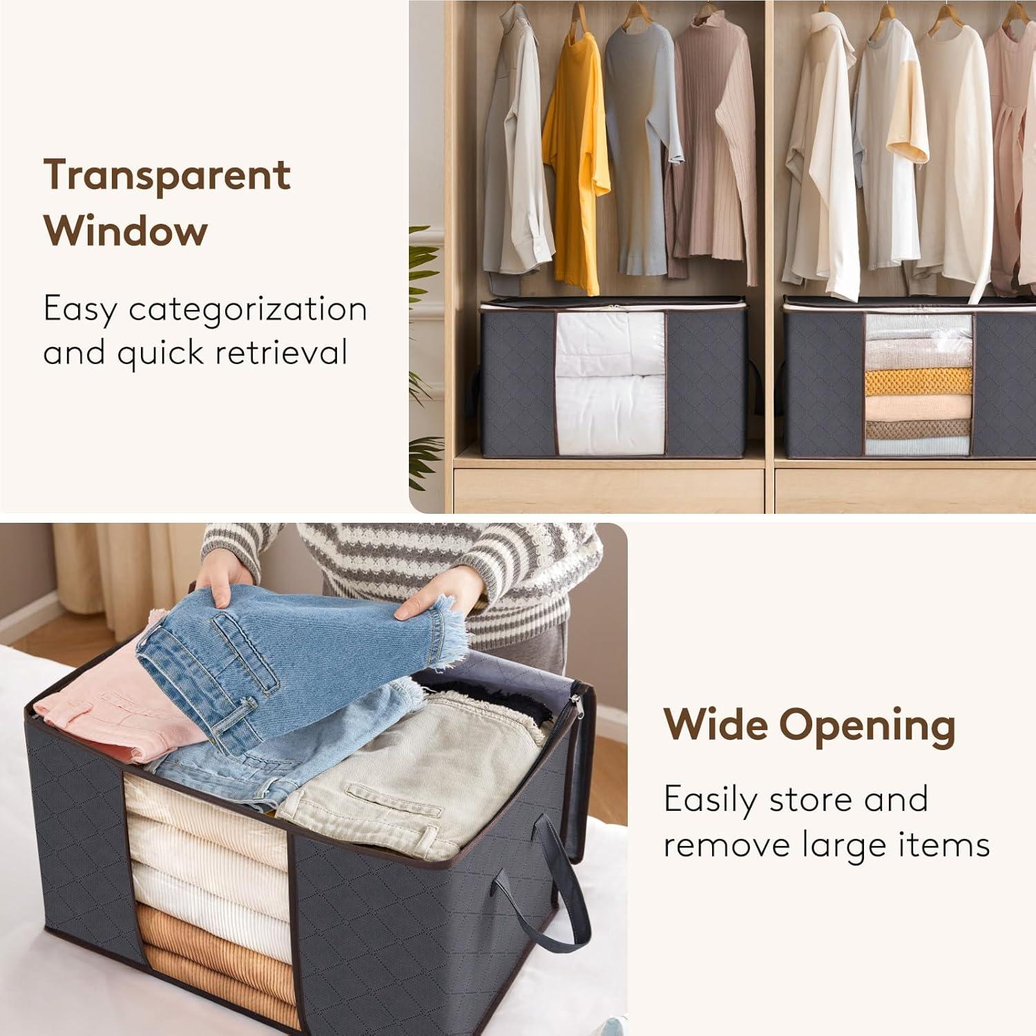 image:imageLifewit 6 Pack Clothes Storage Bag Foldable Storage Bin Closet Organizer with Reinforced Handle Sturdy Fabric Blanket Storage with Clear Window Storage Containers for Clothing Bedding Gray8