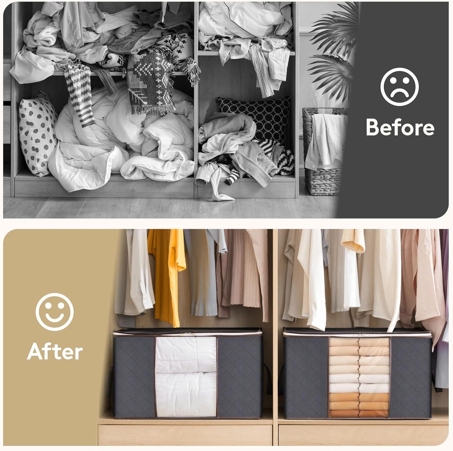 image:imageLifewit 6 Pack Clothes Storage Bag Foldable Storage Bin Closet Organizer with Reinforced Handle Sturdy Fabric Blanket Storage with Clear Window Storage Containers for Clothing Bedding Gray24