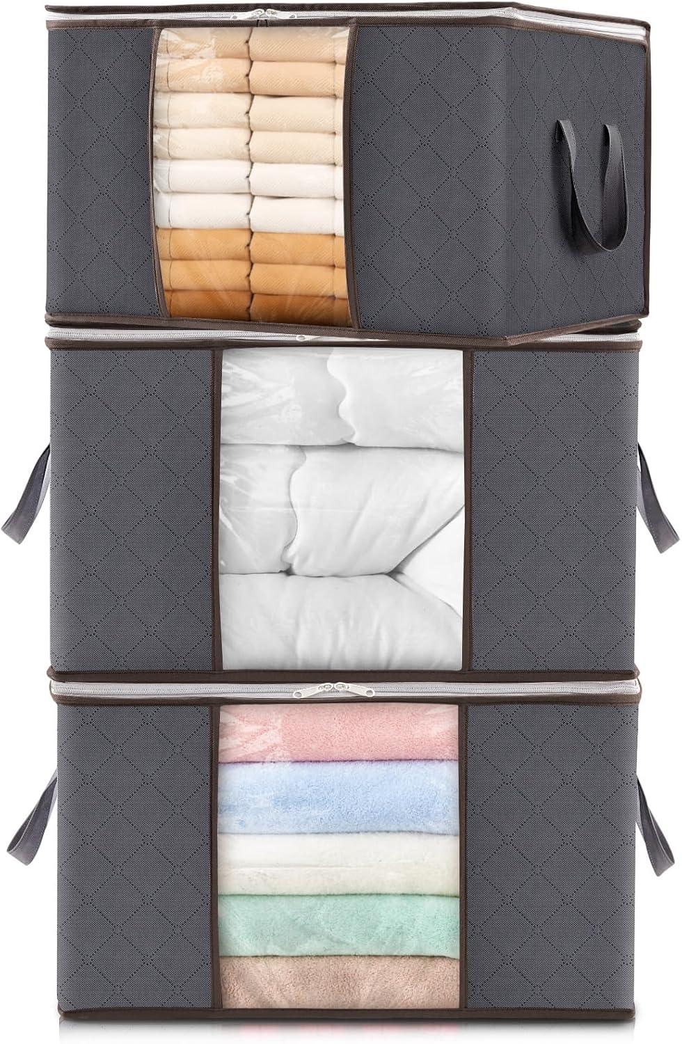 image:imageLifewit 6 Pack Clothes Storage Bag Foldable Storage Bin Closet Organizer with Reinforced Handle Sturdy Fabric Blanket Storage with Clear Window Storage Containers for Clothing Bedding Gray3