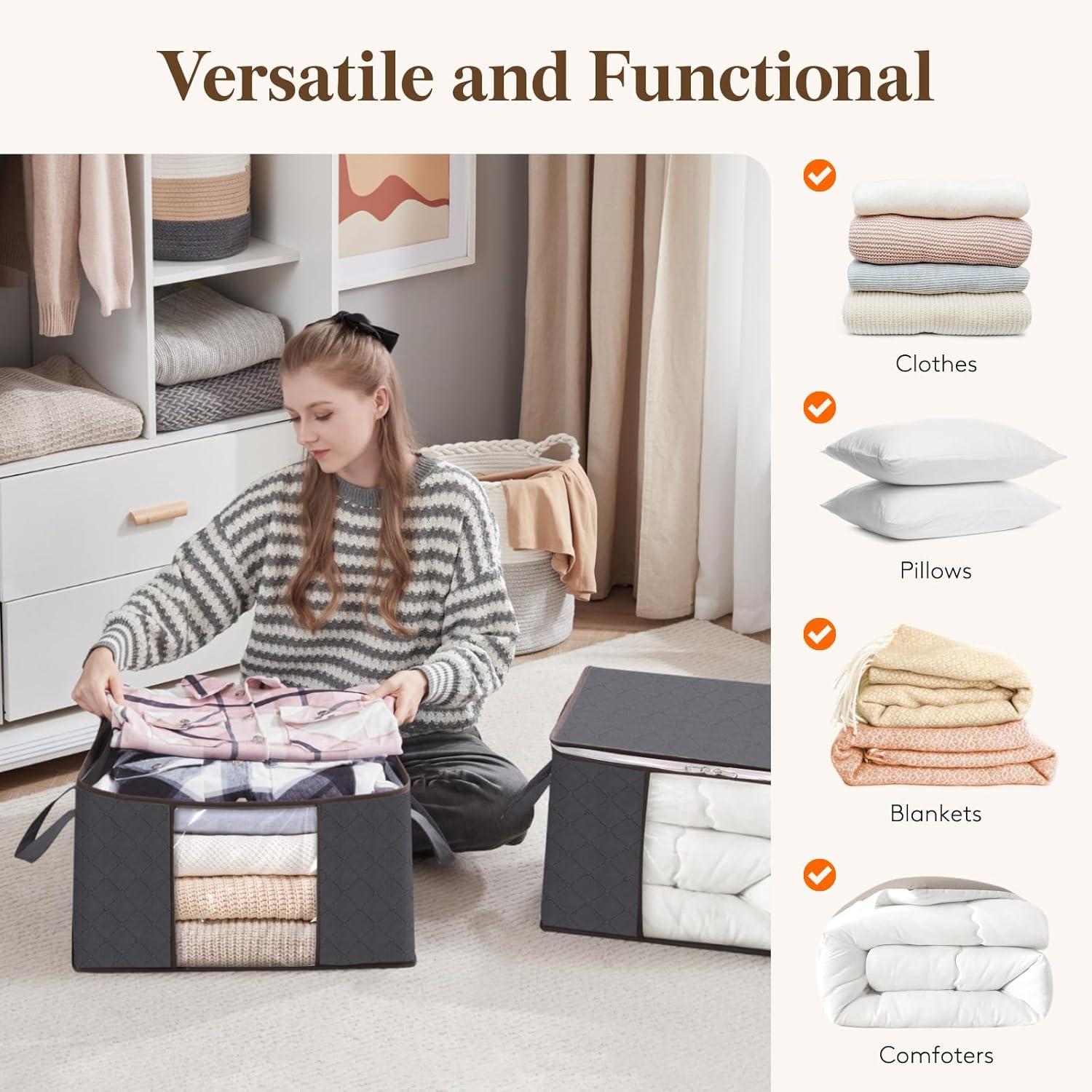 image:imageLifewit 6 Pack Clothes Storage Bag Foldable Storage Bin Closet Organizer with Reinforced Handle Sturdy Fabric Blanket Storage with Clear Window Storage Containers for Clothing Bedding Gray4