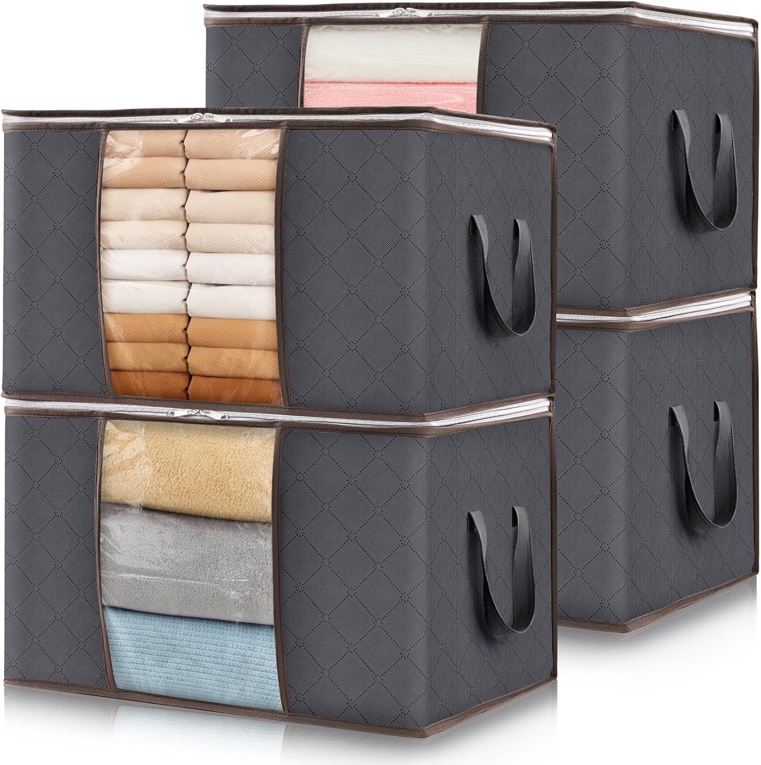 image:imageLifewit 6 Pack Clothes Storage Bag Foldable Storage Bin Closet Organizer with Reinforced Handle Sturdy Fabric Blanket Storage with Clear Window Storage Containers for Clothing Bedding Gray4