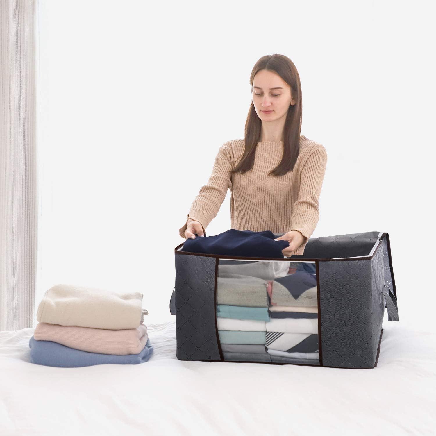 image:imageLifewit 6 Pack Clothes Storage Bag Foldable Storage Bin Closet Organizer with Reinforced Handle Sturdy Fabric Blanket Storage with Clear Window Storage Containers for Clothing Bedding Gray6