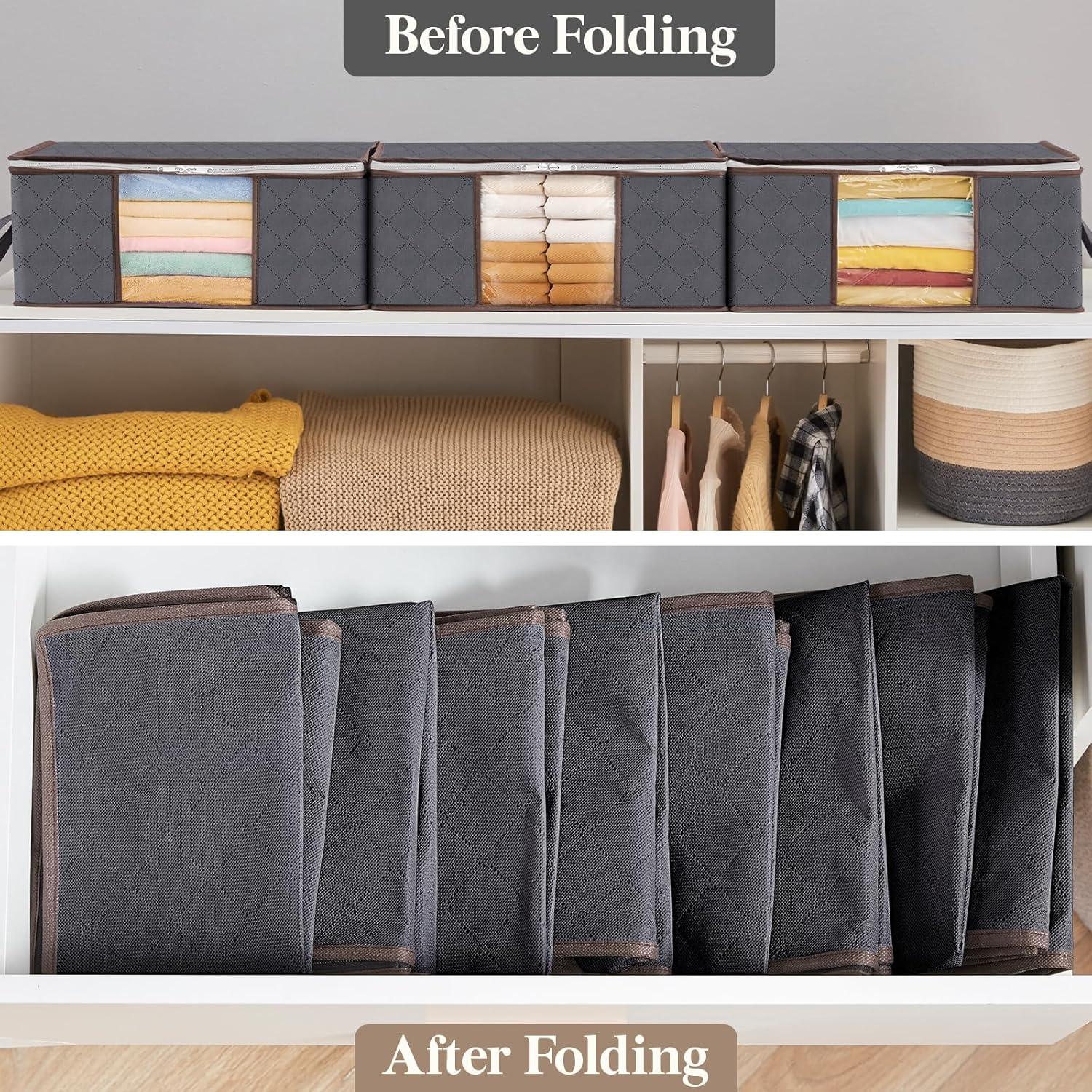 image:imageLifewit 6 Pack Clothes Storage Bag Foldable Storage Bin Closet Organizer with Reinforced Handle Sturdy Fabric Blanket Storage with Clear Window Storage Containers for Clothing Bedding Gray4