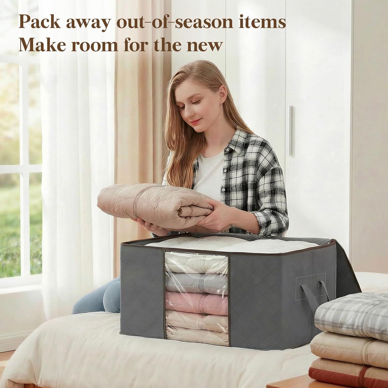 image:imageLifewit 6 Pack Clothes Storage Bag Foldable Storage Bin Closet Organizer with Reinforced Handle Sturdy Fabric Blanket Storage with Clear Window Storage Containers for Clothing Bedding Gray3