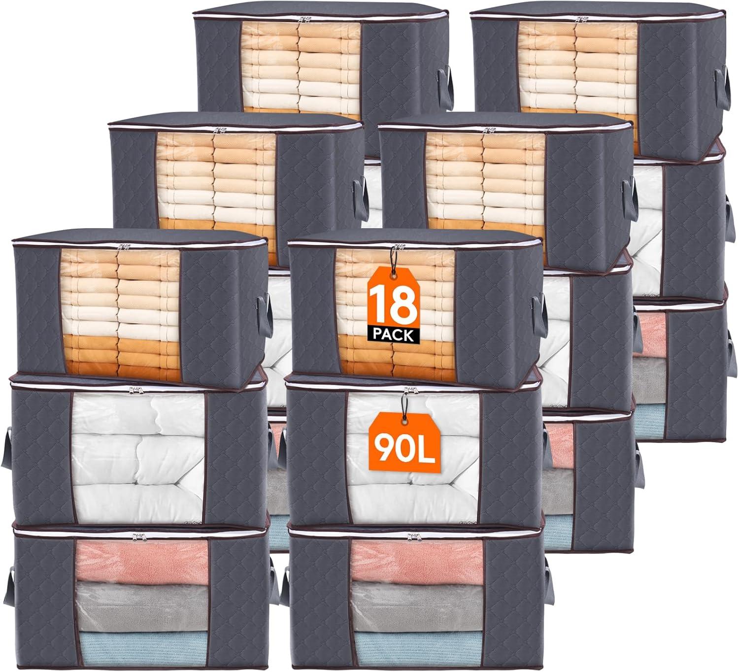 image:imageLifewit 6 Pack Clothes Storage Bag Foldable Storage Bin Closet Organizer with Reinforced Handle Sturdy Fabric Blanket Storage with Clear Window Storage Containers for Clothing Bedding Gray18