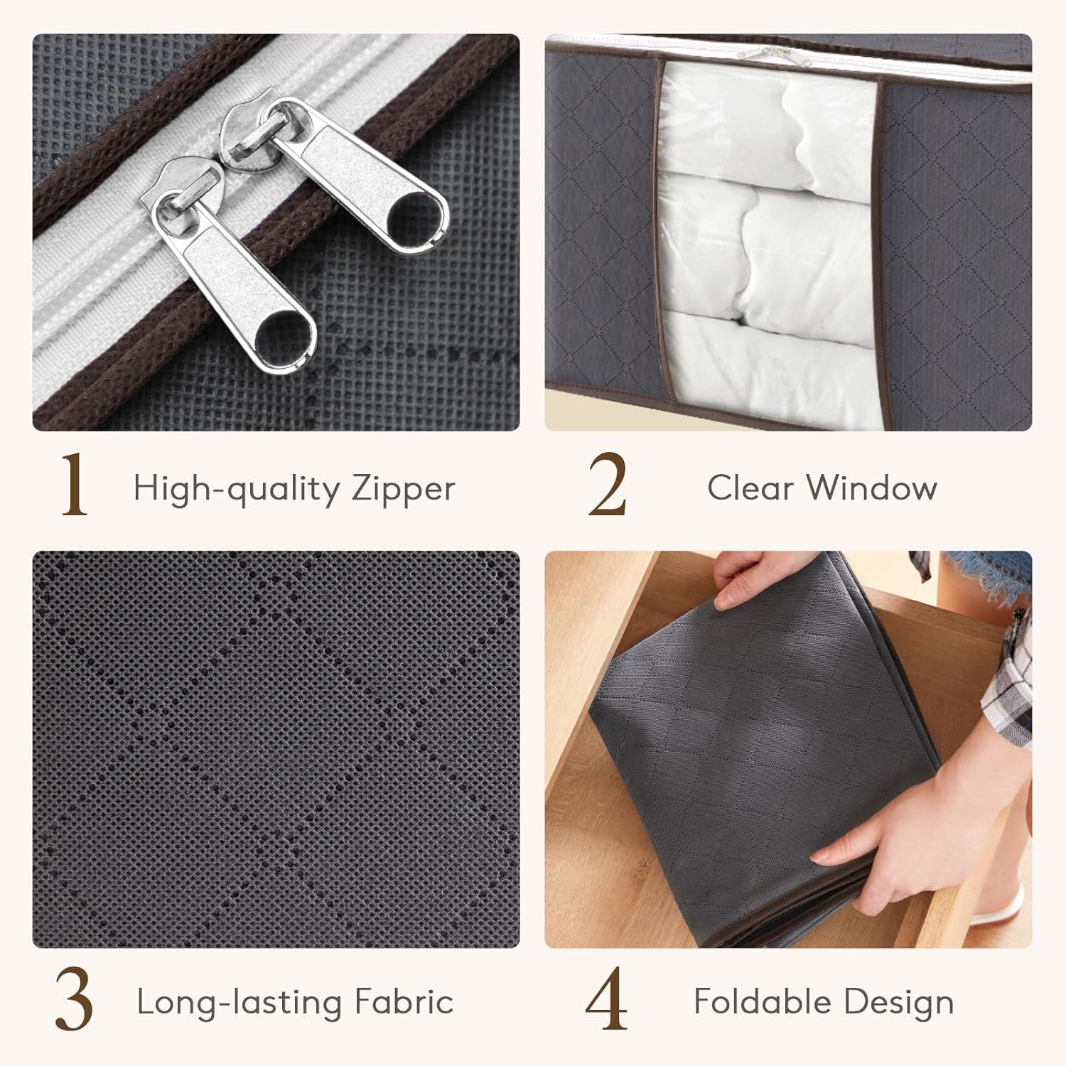 image:imageLifewit 6 Pack Clothes Storage Bag Foldable Storage Bin Closet Organizer with Reinforced Handle Sturdy Fabric Blanket Storage with Clear Window Storage Containers for Clothing Bedding Gray6