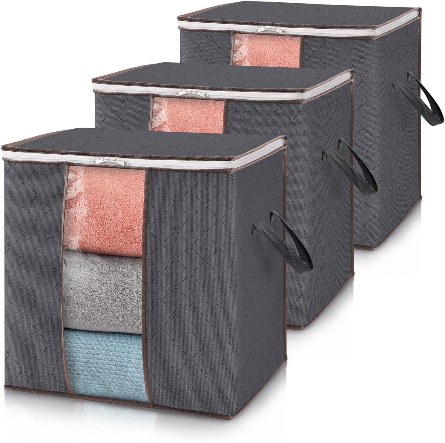image:imageLifewit 6 Pack Clothes Storage Bag Foldable Storage Bin Closet Organizer with Reinforced Handle Sturdy Fabric Blanket Storage with Clear Window Storage Containers for Clothing Bedding Gray3