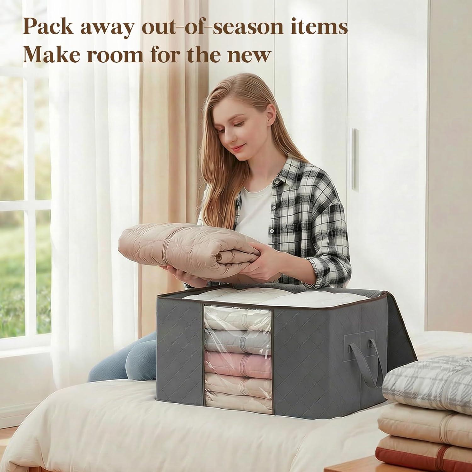 image:imageLifewit 6 Pack Clothes Storage Bag Foldable Storage Bin Closet Organizer with Reinforced Handle Sturdy Fabric Blanket Storage with Clear Window Storage Containers for Clothing Bedding Gray6