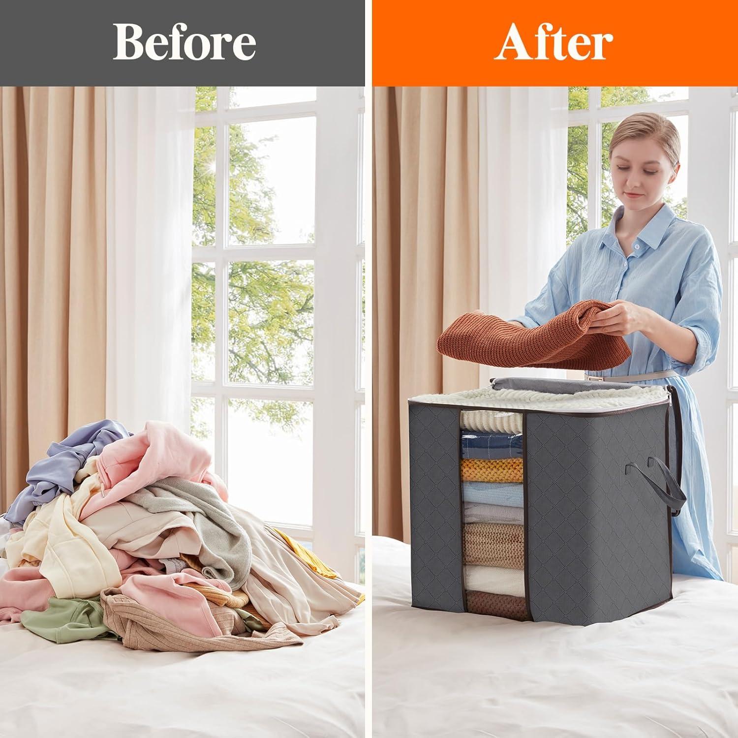 image:imageLifewit 6 Pack Clothes Storage Bag Foldable Storage Bin Closet Organizer with Reinforced Handle Sturdy Fabric Blanket Storage with Clear Window Storage Containers for Clothing Bedding Gray6