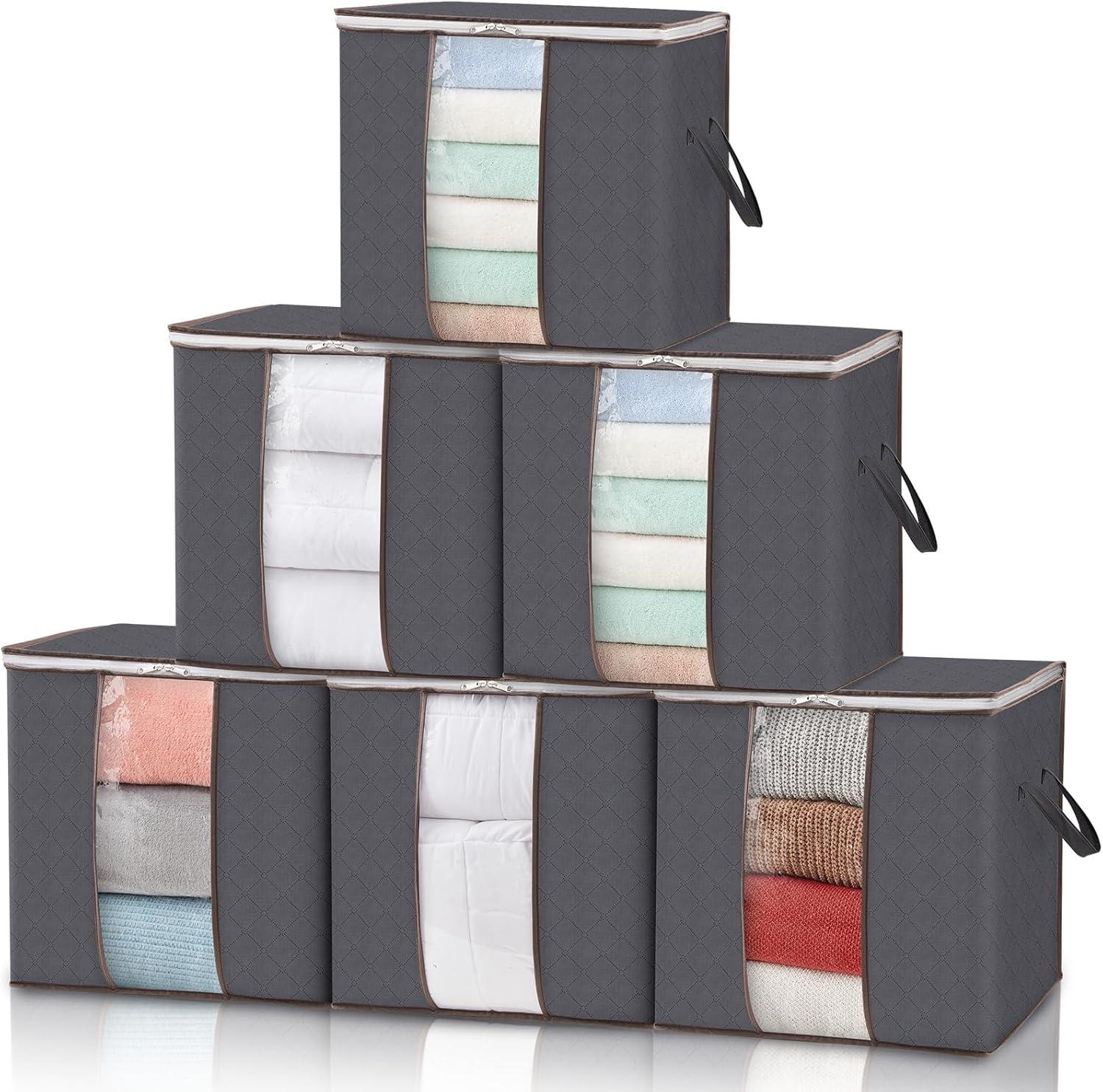 image:imageLifewit 6 Pack Clothes Storage Bag Foldable Storage Bin Closet Organizer with Reinforced Handle Sturdy Fabric Blanket Storage with Clear Window Storage Containers for Clothing Bedding Gray6
