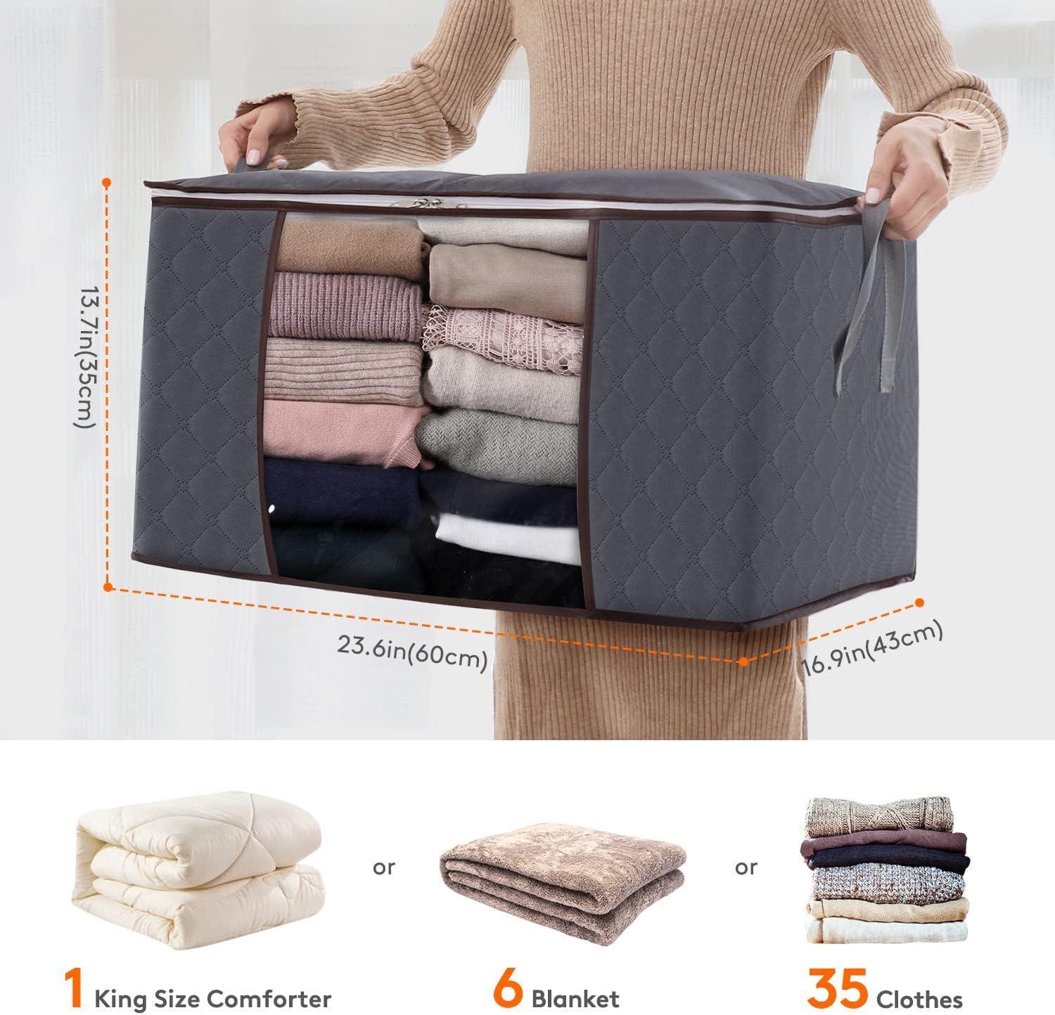 image:imageLifewit 6 Pack Clothes Storage Bag Foldable Storage Bin Closet Organizer with Reinforced Handle Sturdy Fabric Blanket Storage with Clear Window Storage Containers for Clothing Bedding Gray6