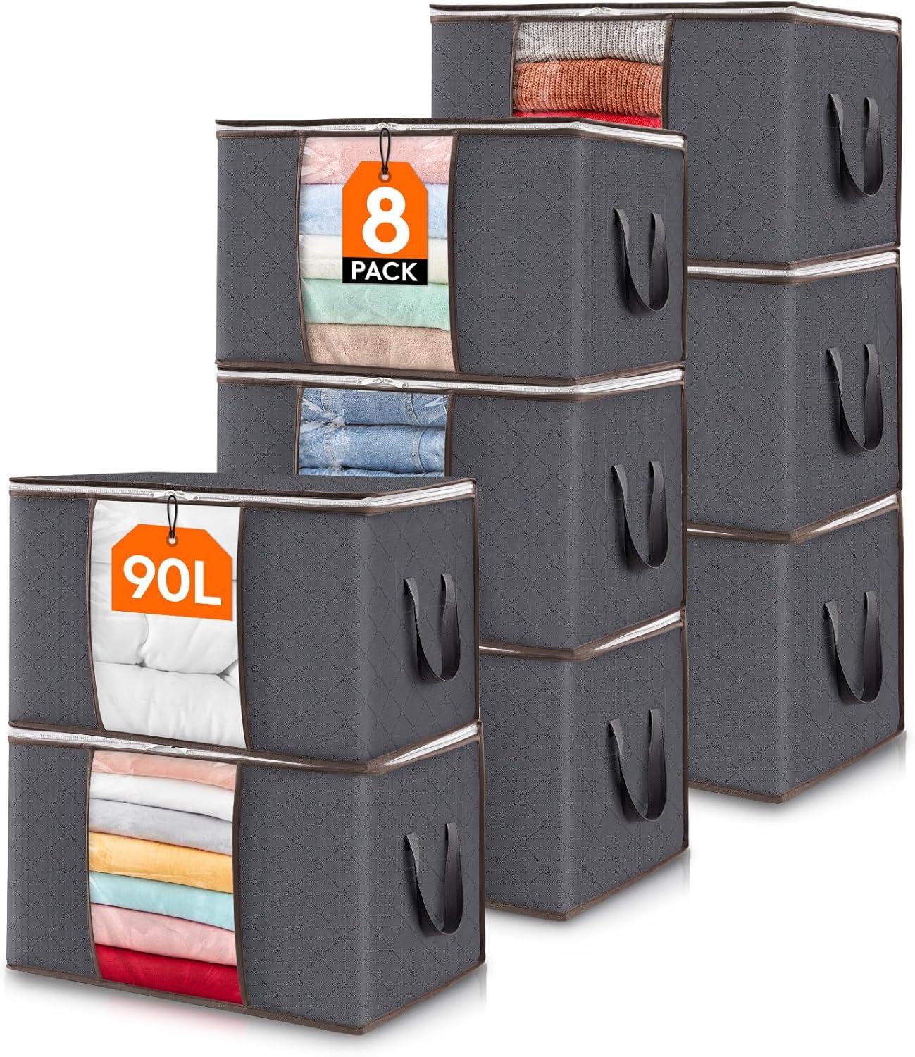 image:imageLifewit 6 Pack Clothes Storage Bag Foldable Storage Bin Closet Organizer with Reinforced Handle Sturdy Fabric Blanket Storage with Clear Window Storage Containers for Clothing Bedding Gray8