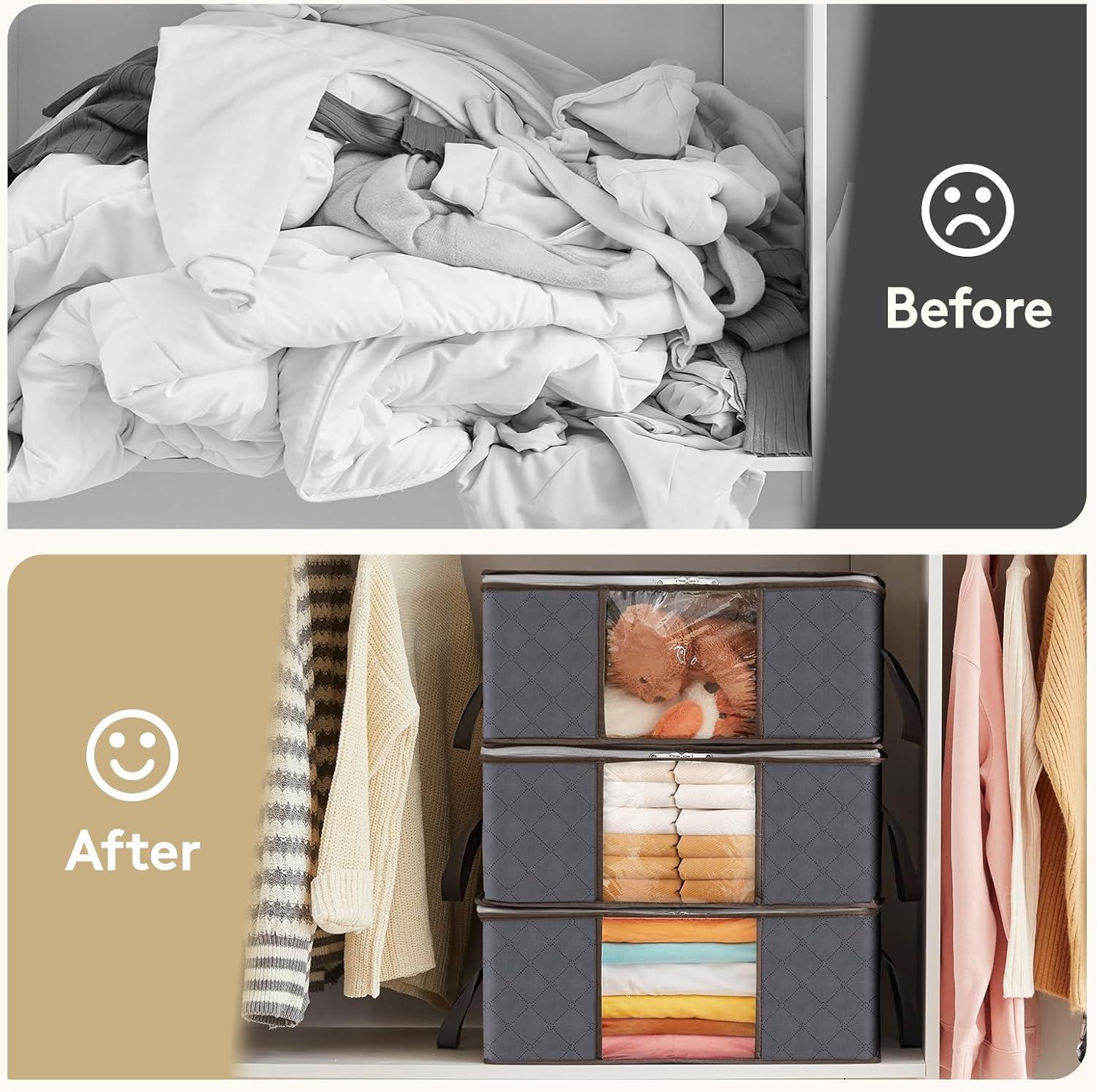 image:imageLifewit 6 Pack Clothes Storage Bag Foldable Storage Bin Closet Organizer with Reinforced Handle Sturdy Fabric Blanket Storage with Clear Window Storage Containers for Clothing Bedding Gray3