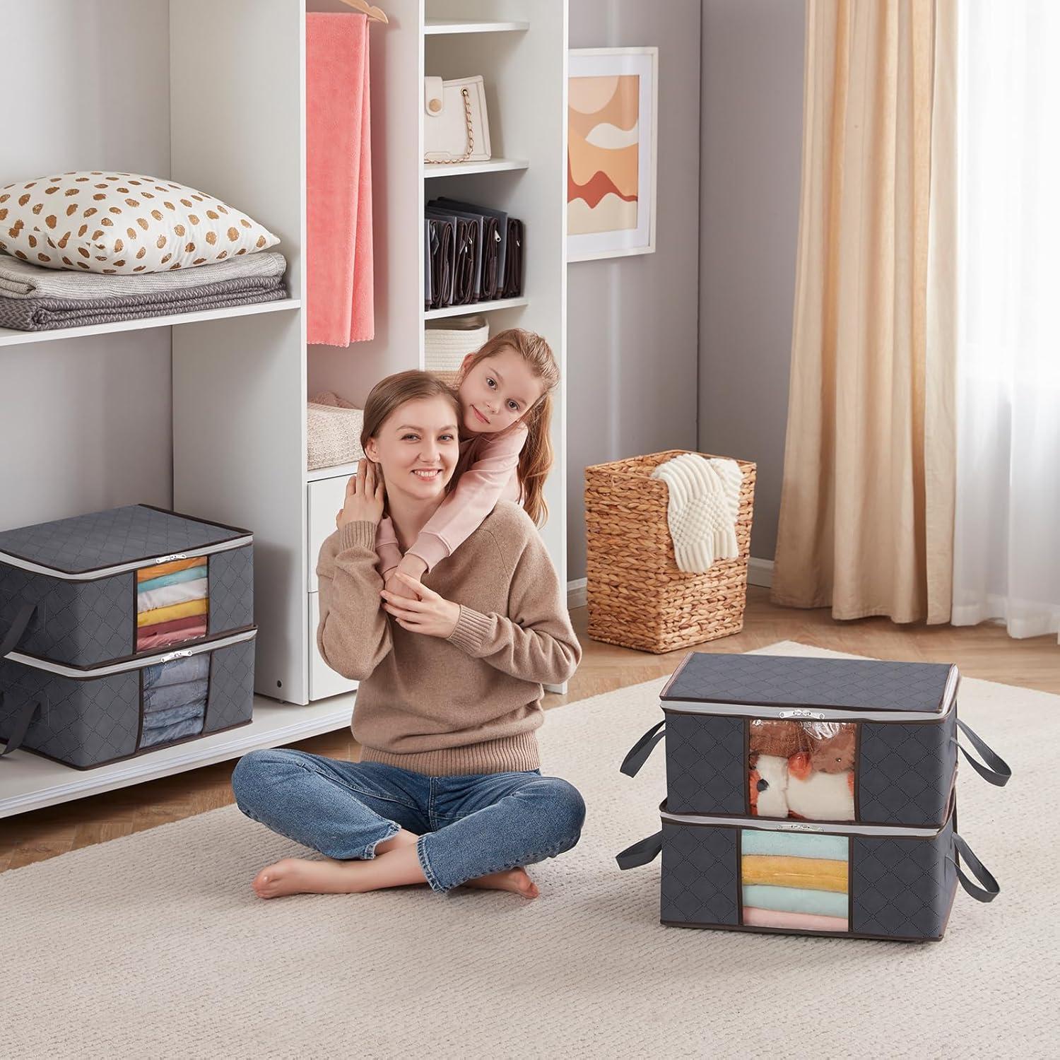 image:imageLifewit 6 Pack Clothes Storage Bag Foldable Storage Bin Closet Organizer with Reinforced Handle Sturdy Fabric Blanket Storage with Clear Window Storage Containers for Clothing Bedding Gray8
