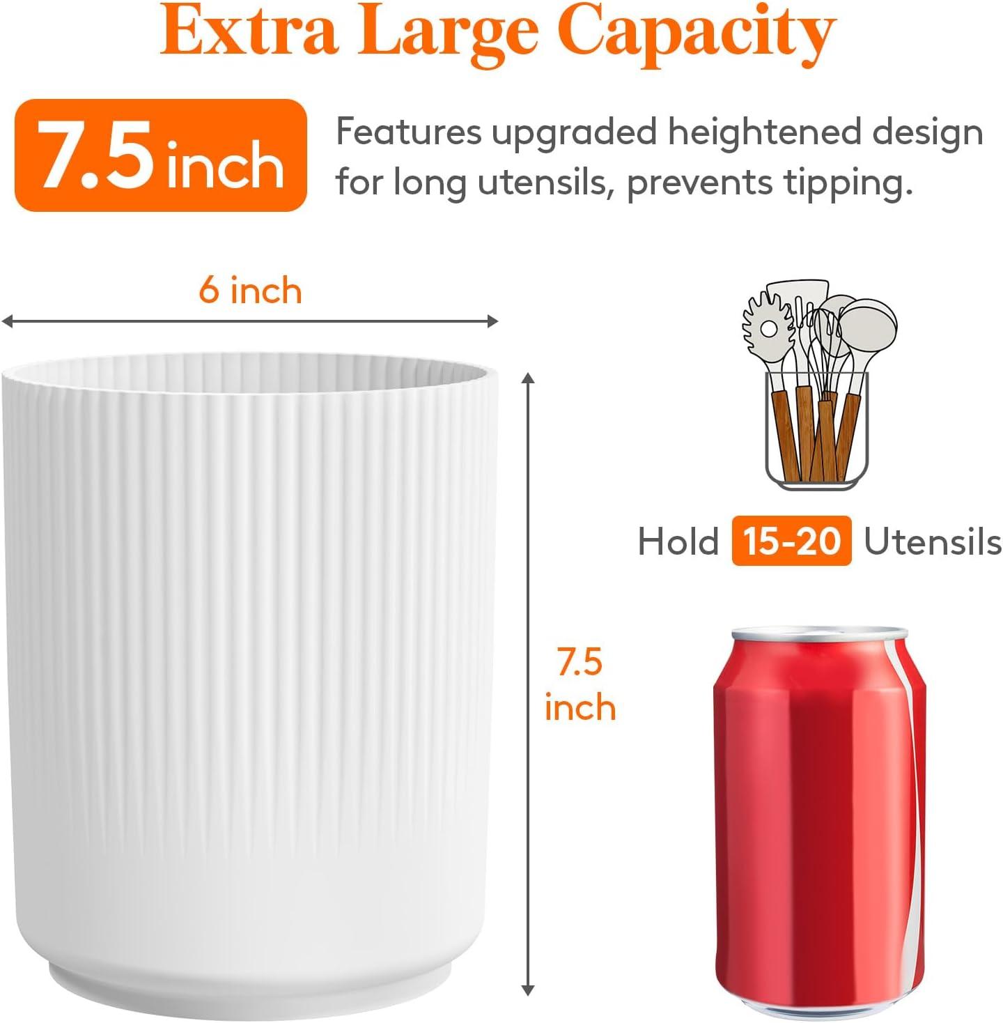 image:imageLifewit 75 Plastic Utensil Holder for Kitchen Counter Cooking Silverware Caddy with NonSlip Rotating Base 3 Compartment Spoon Spatula Cutlery Flatware Organizer with Dry Draining White 1 PackWhite