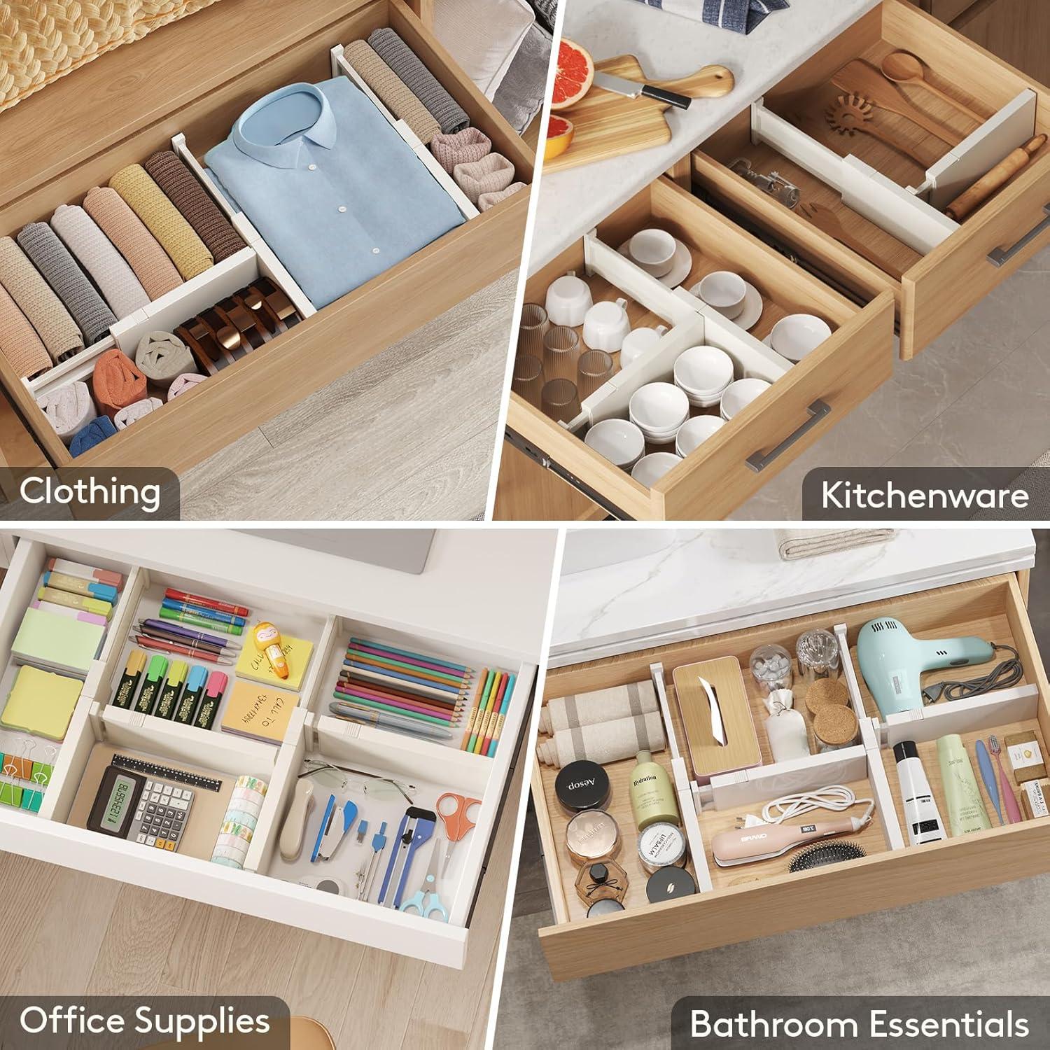 image:imageLifewit 9 Pack Drawer Dividers 4 High 1117 Adjustable Drawer Organizers for Clothes Expandable Dresser Separators in BedroomBathroomKitchenFridgeOffice Organization and Storage BlackBeige