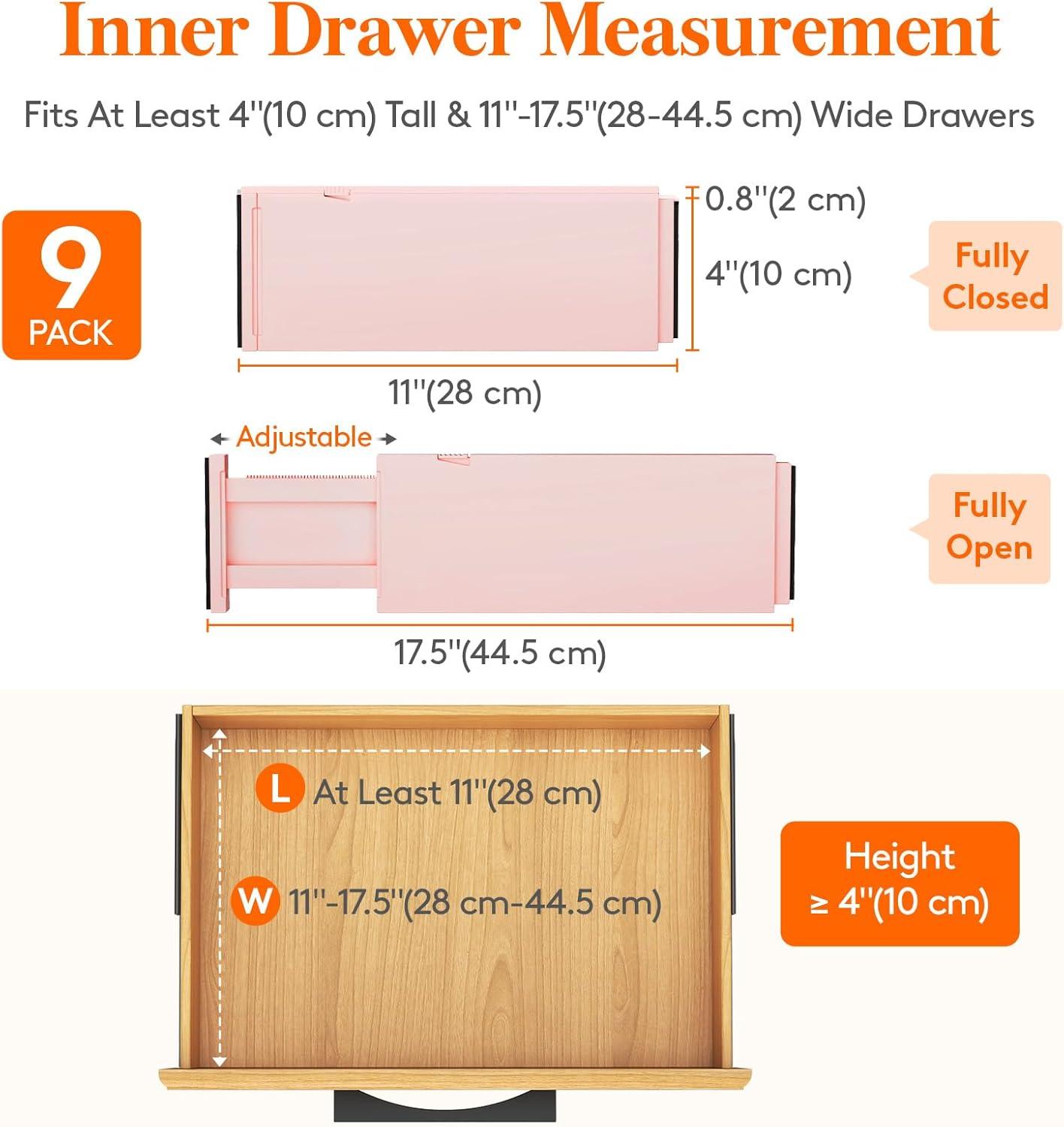 image:imageLifewit 9 Pack Drawer Dividers 4 High 1117 Adjustable Drawer Organizers for Clothes Expandable Dresser Separators in BedroomBathroomKitchenFridgeOffice Organization and Storage BlackPink