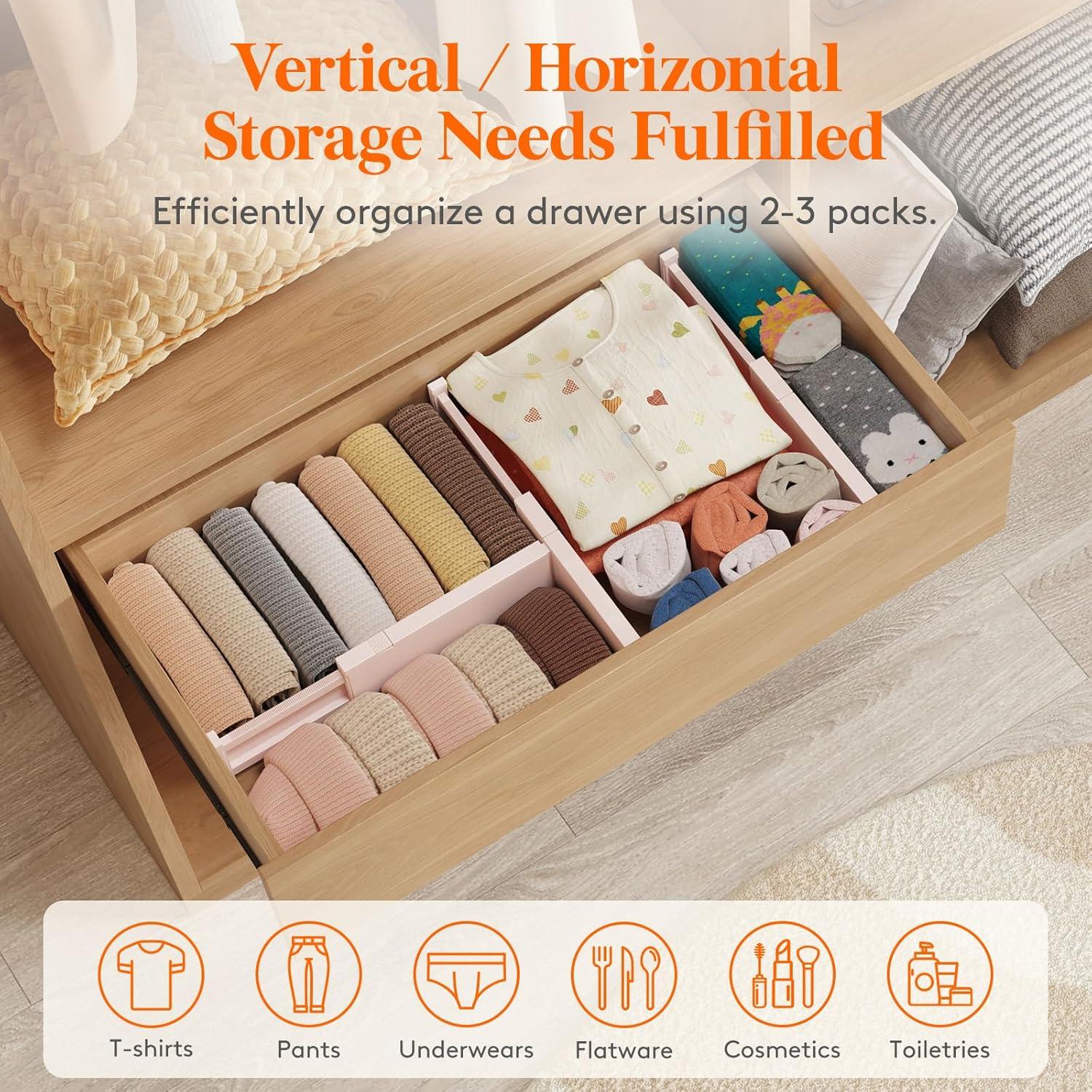 image:imageLifewit 9 Pack Drawer Dividers 4 High 1117 Adjustable Drawer Organizers for Clothes Expandable Dresser Separators in BedroomBathroomKitchenFridgeOffice Organization and Storage BlackPink
