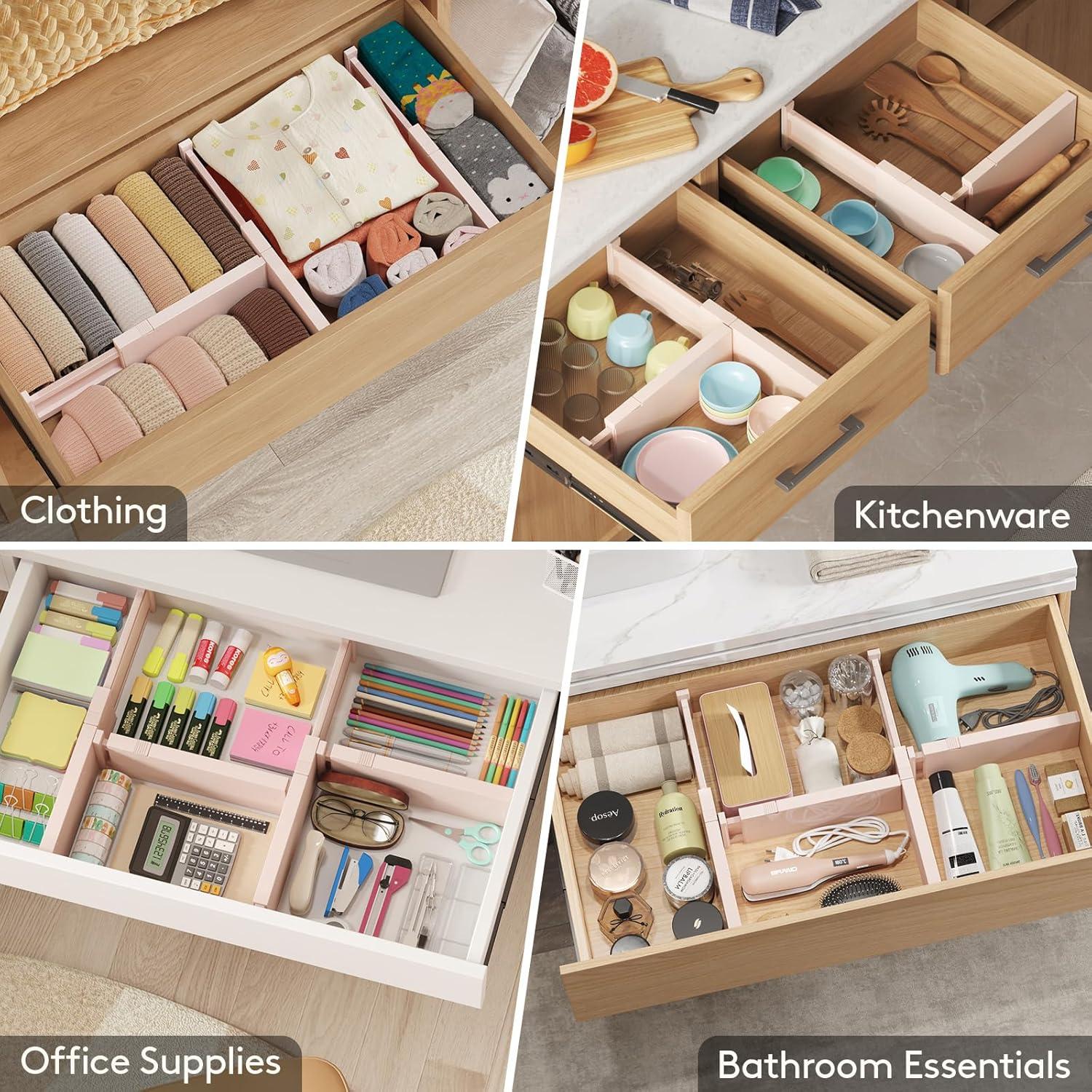 image:imageLifewit 9 Pack Drawer Dividers 4 High 1117 Adjustable Drawer Organizers for Clothes Expandable Dresser Separators in BedroomBathroomKitchenFridgeOffice Organization and Storage BlackPink