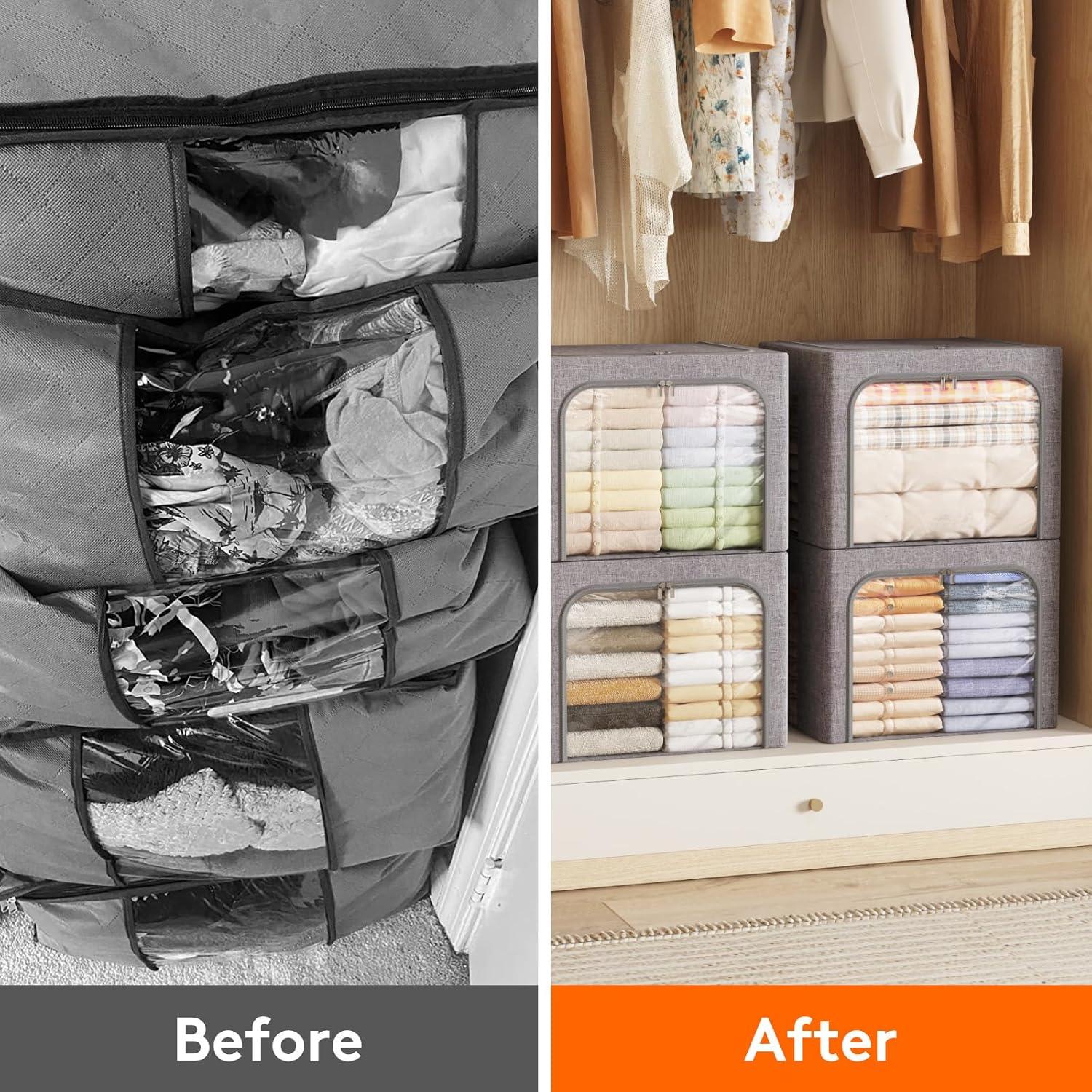 image:imageLifewit Clothes Storage Bins with Metal Frame Stackable Storage Box Foldable Clothing Storage Bins with Lids 40L Storage Bags Fabric Box Organizer with Clear Window Zippers Sturdy Handles 4 Pack4