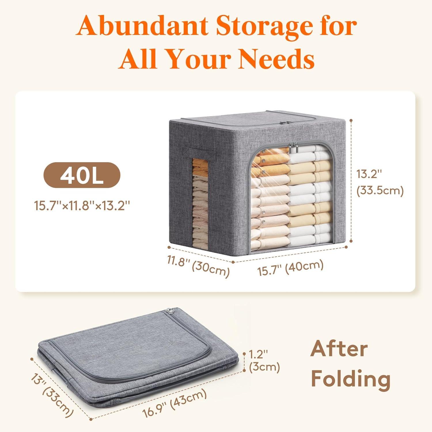 image:imageLifewit Clothes Storage Bins with Metal Frame Stackable Storage Box Foldable Clothing Storage Bins with Lids 40L Storage Bags Fabric Box Organizer with Clear Window Zippers Sturdy Handles 4 Pack4