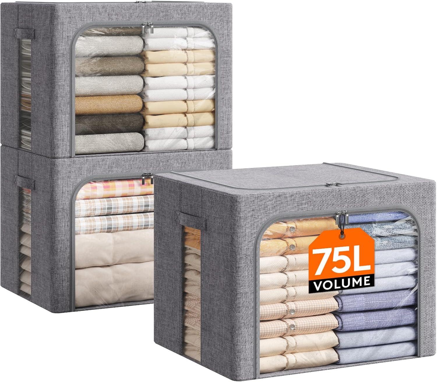 image:imageLifewit Clothes Storage Bins with Metal Frame Stackable Storage Box Foldable Clothing Storage Bins with Lids 40L Storage Bags Fabric Box Organizer with Clear Window Zippers Sturdy Handles 4 Pack3