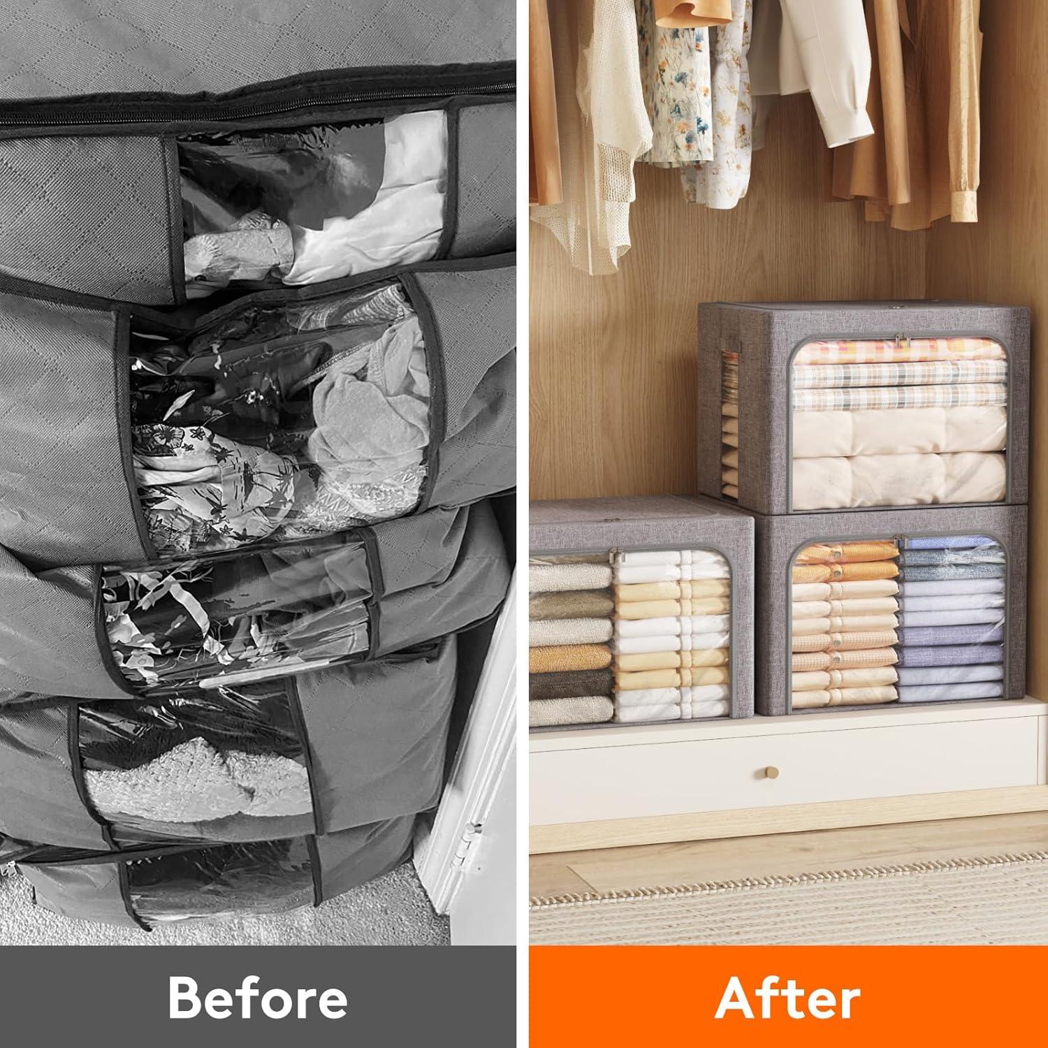 image:imageLifewit Clothes Storage Bins with Metal Frame Stackable Storage Box Foldable Clothing Storage Bins with Lids 40L Storage Bags Fabric Box Organizer with Clear Window Zippers Sturdy Handles 4 Pack3
