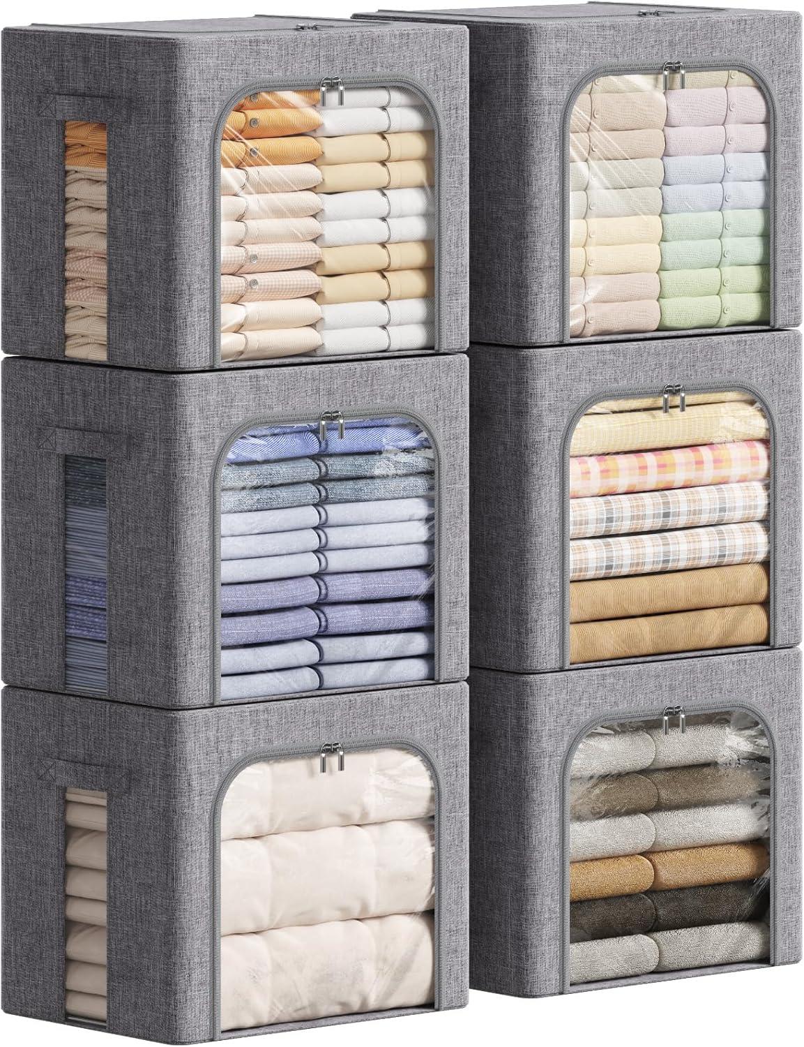 image:imageLifewit Clothes Storage Bins with Metal Frame Stackable Storage Box Foldable Clothing Storage Bins with Lids 40L Storage Bags Fabric Box Organizer with Clear Window Zippers Sturdy Handles 4 Pack6
