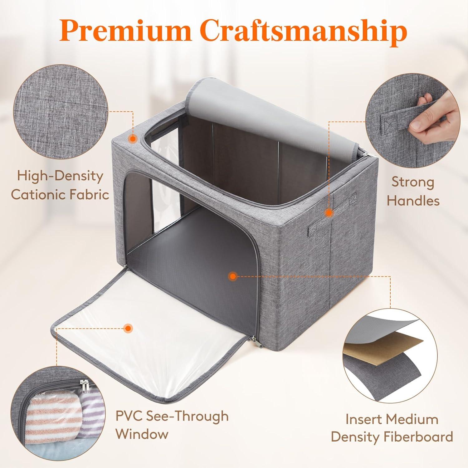 image:imageLifewit Clothes Storage Bins with Metal Frame Stackable Storage Box Foldable Clothing Storage Bins with Lids 40L Storage Bags Fabric Box Organizer with Clear Window Zippers Sturdy Handles 4 Pack4