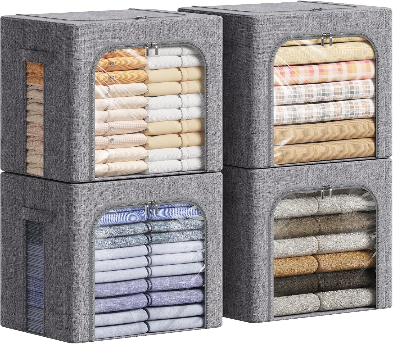 image:imageLifewit Clothes Storage Bins with Metal Frame Stackable Storage Box Foldable Clothing Storage Bins with Lids 40L Storage Bags Fabric Box Organizer with Clear Window Zippers Sturdy Handles 4 Pack4