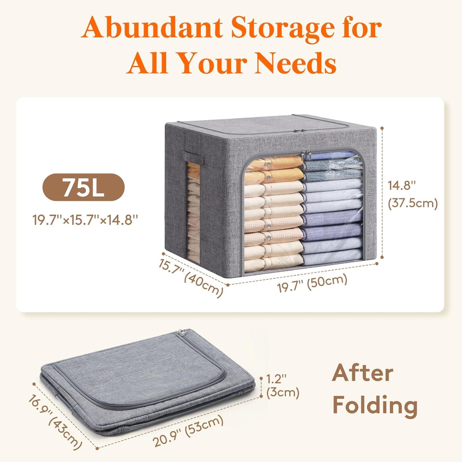 image:imageLifewit Clothes Storage Bins with Metal Frame Stackable Storage Box Foldable Clothing Storage Bins with Lids 40L Storage Bags Fabric Box Organizer with Clear Window Zippers Sturdy Handles 4 Pack4