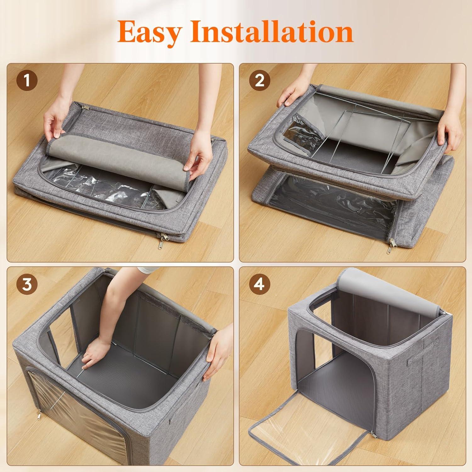 image:imageLifewit Clothes Storage Bins with Metal Frame Stackable Storage Box Foldable Clothing Storage Bins with Lids 40L Storage Bags Fabric Box Organizer with Clear Window Zippers Sturdy Handles 4 Pack4