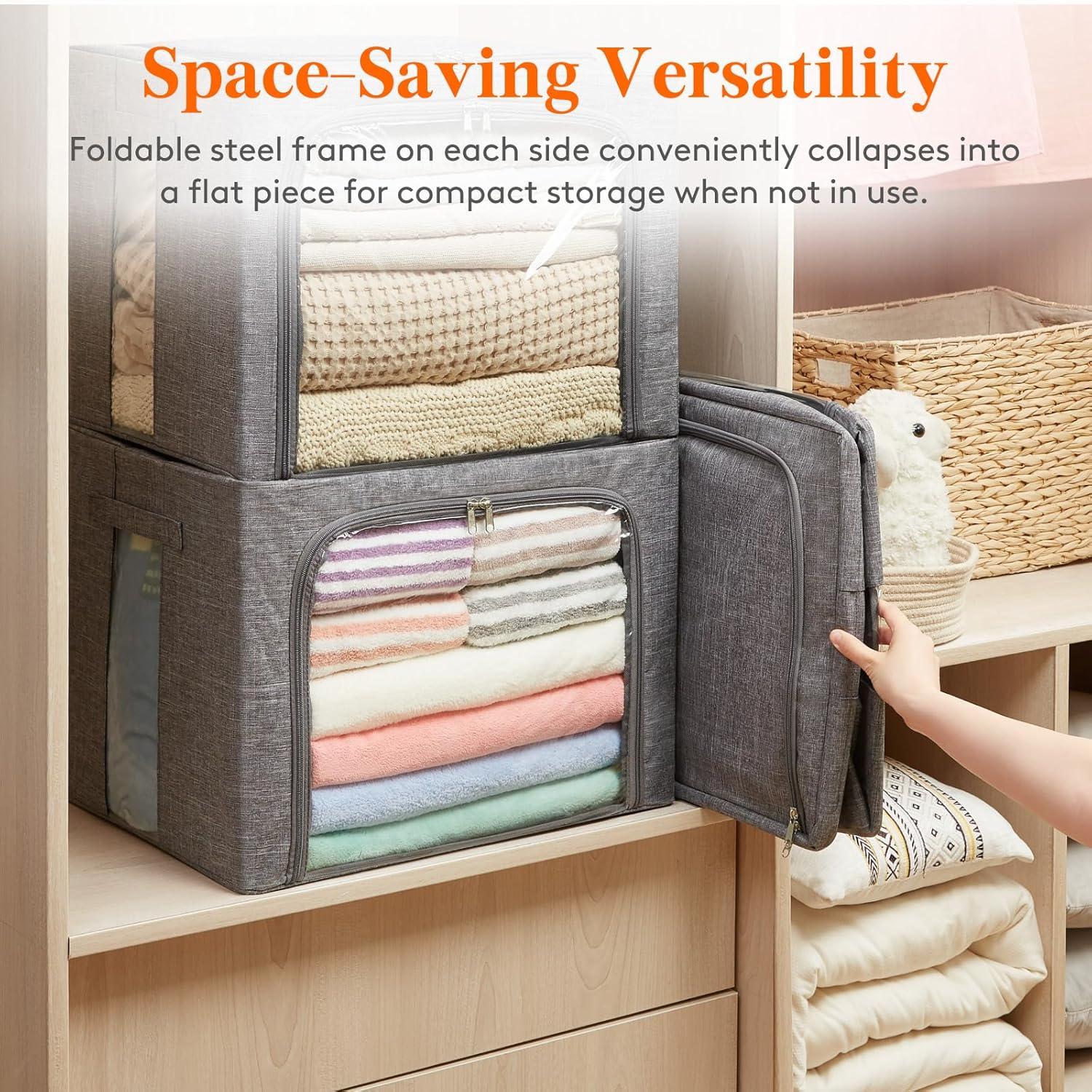 image:imageLifewit Clothes Storage Bins with Metal Frame Stackable Storage Box Foldable Clothing Storage Bins with Lids 40L Storage Bags Fabric Box Organizer with Clear Window Zippers Sturdy Handles 4 Pack3