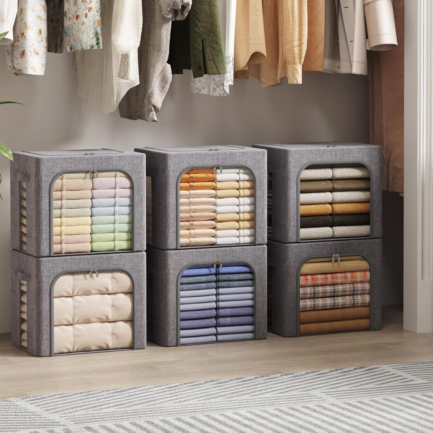 image:imageLifewit Clothes Storage Bins with Metal Frame Stackable Storage Box Foldable Clothing Storage Bins with Lids 40L Storage Bags Fabric Box Organizer with Clear Window Zippers Sturdy Handles 4 Pack6