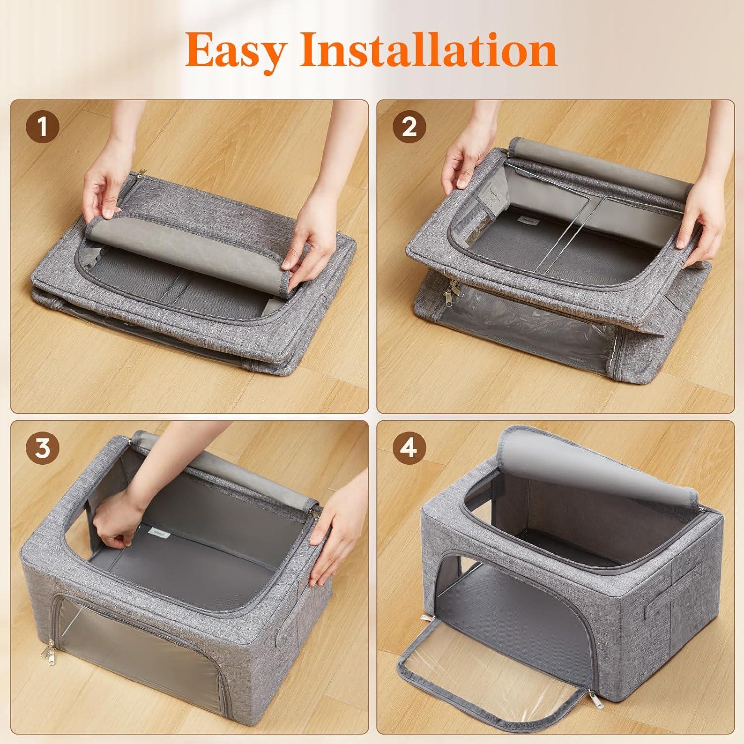 image:imageLifewit Clothes Storage Bins with Metal Frame Stackable Storage Box Foldable Clothing Storage Bins with Lids 40L Storage Bags Fabric Box Organizer with Clear Window Zippers Sturdy Handles 4 Pack4