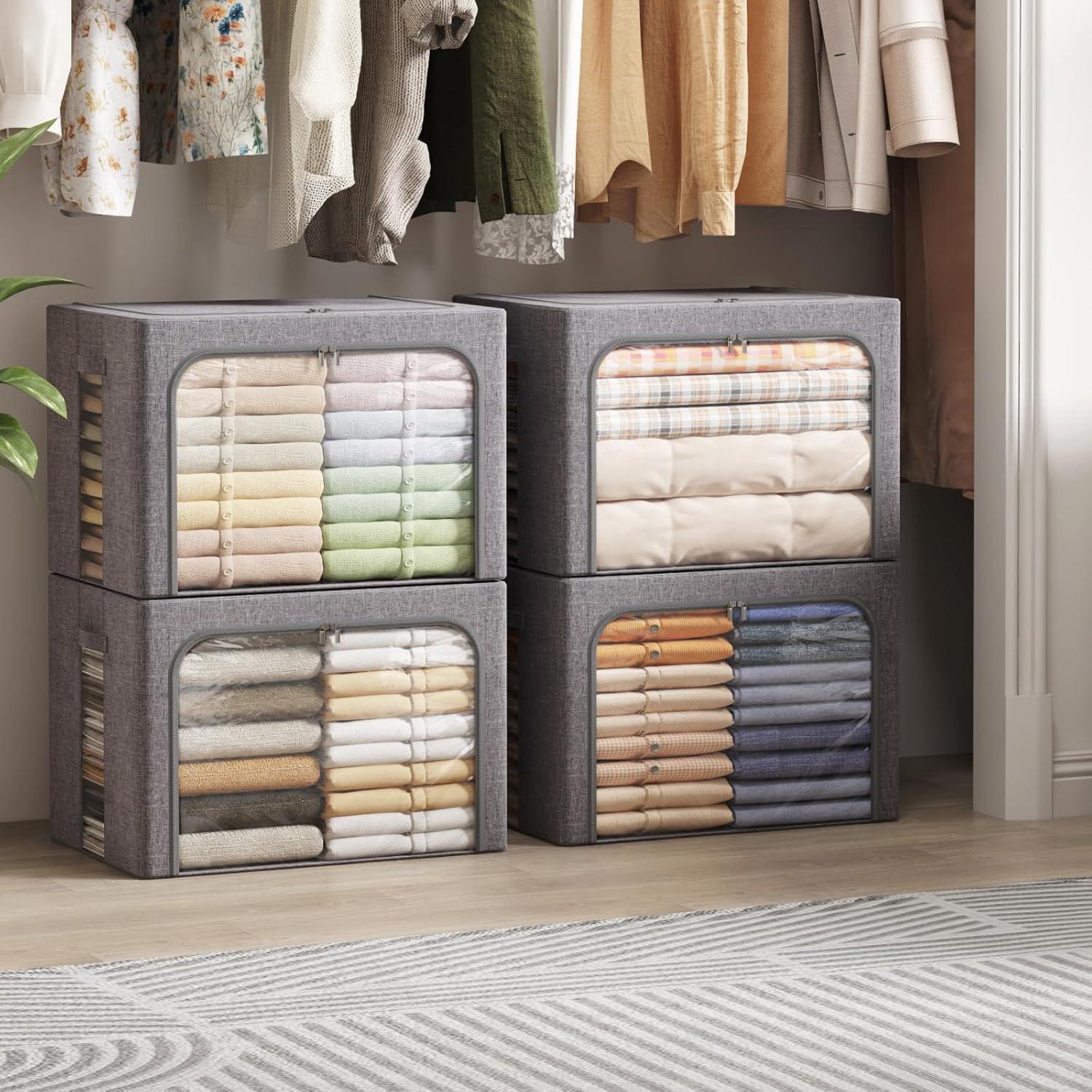 image:imageLifewit Clothes Storage Bins with Metal Frame Stackable Storage Box Foldable Clothing Storage Bins with Lids 40L Storage Bags Fabric Box Organizer with Clear Window Zippers Sturdy Handles 4 Pack4