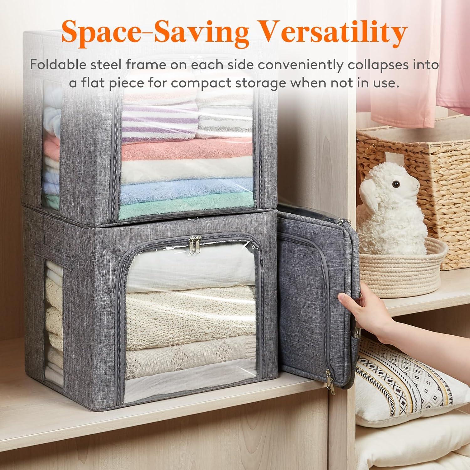 image:imageLifewit Clothes Storage Bins with Metal Frame Stackable Storage Box Foldable Clothing Storage Bins with Lids 40L Storage Bags Fabric Box Organizer with Clear Window Zippers Sturdy Handles 4 Pack6