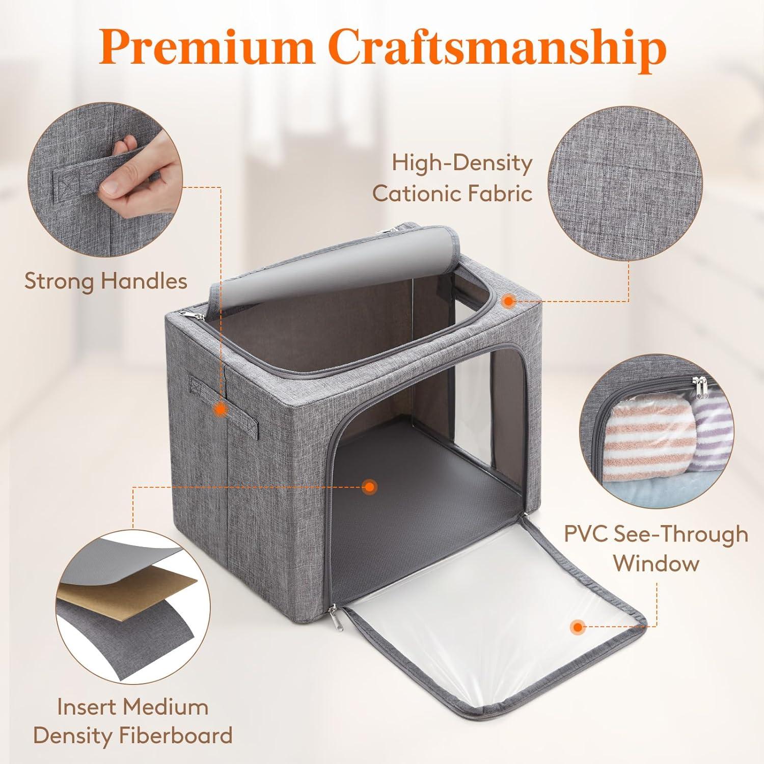 image:imageLifewit Clothes Storage Bins with Metal Frame Stackable Storage Box Foldable Clothing Storage Bins with Lids 40L Storage Bags Fabric Box Organizer with Clear Window Zippers Sturdy Handles 4 Pack4
