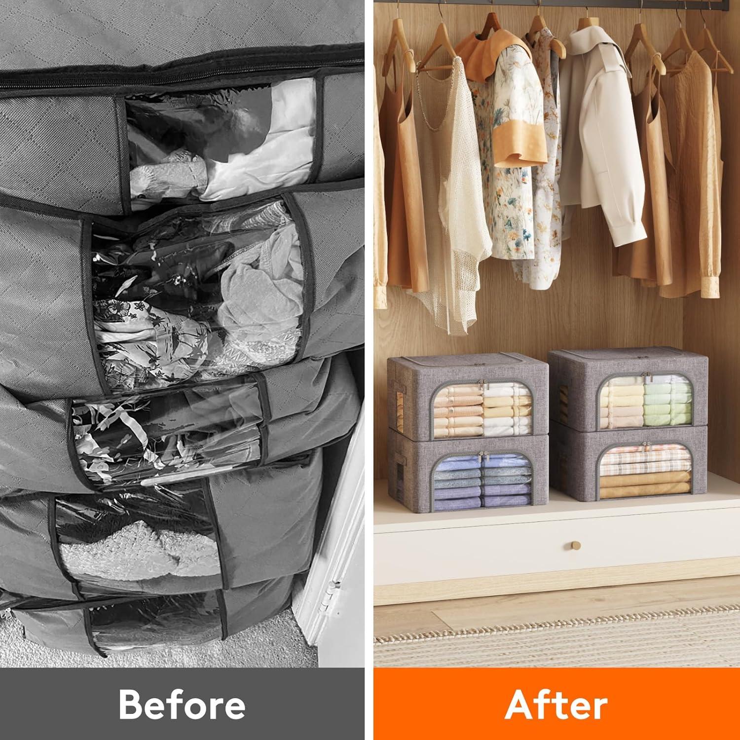 image:imageLifewit Clothes Storage Bins with Metal Frame Stackable Storage Box Foldable Clothing Storage Bins with Lids 40L Storage Bags Fabric Box Organizer with Clear Window Zippers Sturdy Handles 4 Pack4