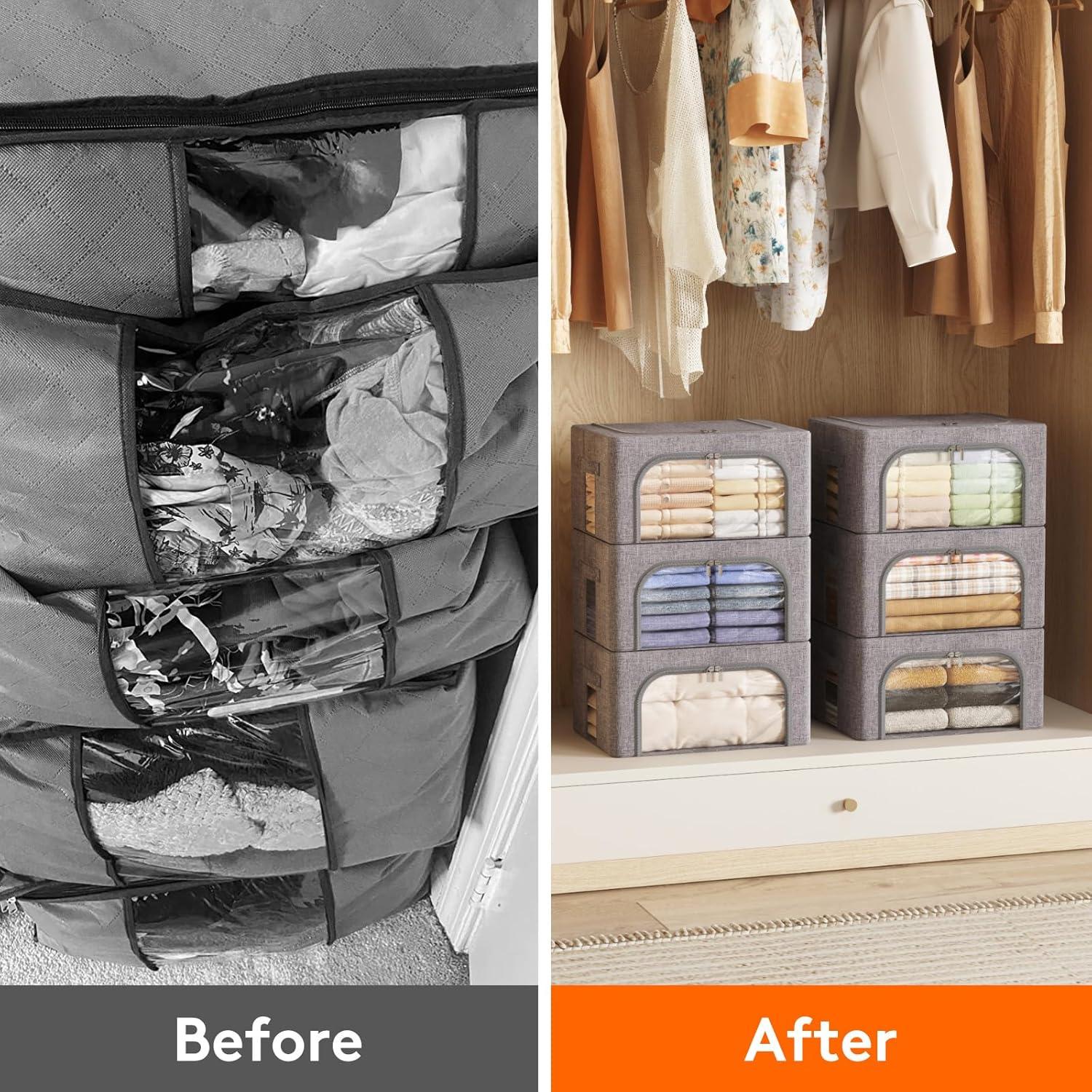 image:imageLifewit Clothes Storage Bins with Metal Frame Stackable Storage Box Foldable Clothing Storage Bins with Lids 40L Storage Bags Fabric Box Organizer with Clear Window Zippers Sturdy Handles 4 Pack6