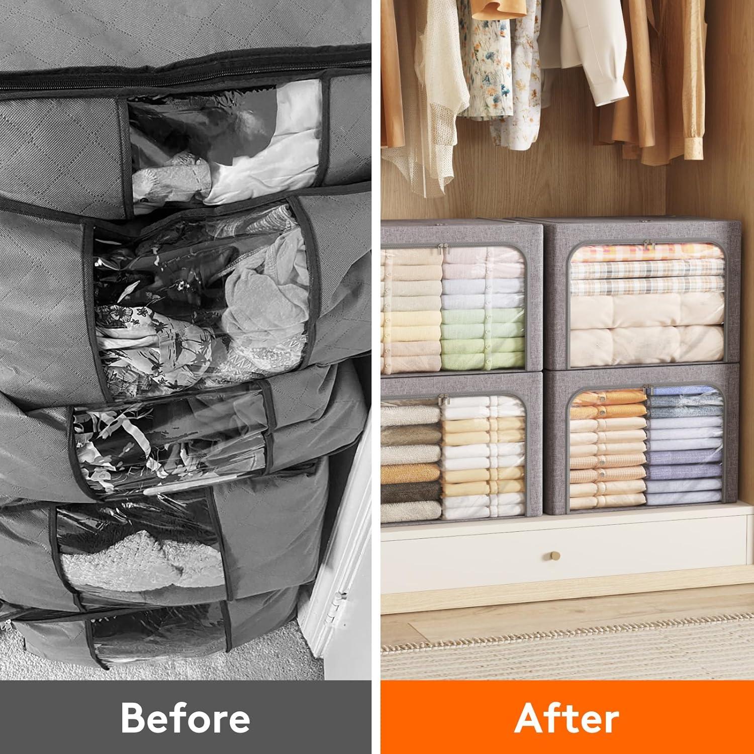 image:imageLifewit Clothes Storage Bins with Metal Frame Stackable Storage Box Foldable Clothing Storage Bins with Lids 40L Storage Bags Fabric Box Organizer with Clear Window Zippers Sturdy Handles 4 Pack4