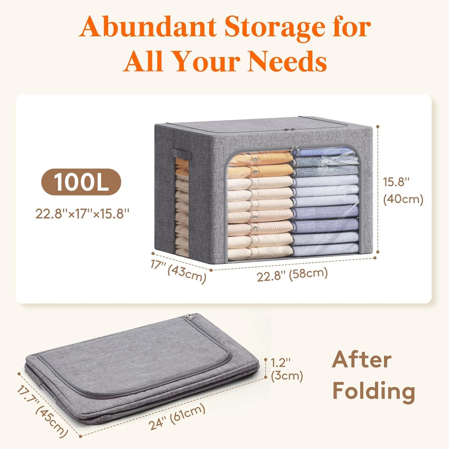 image:imageLifewit Clothes Storage Bins with Metal Frame Stackable Storage Box Foldable Clothing Storage Bins with Lids 40L Storage Bags Fabric Box Organizer with Clear Window Zippers Sturdy Handles 4 Pack4