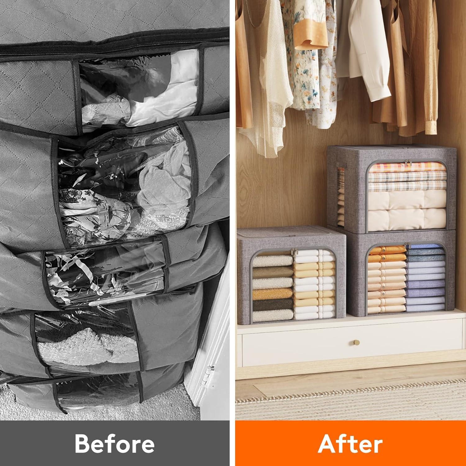 image:imageLifewit Clothes Storage Bins with Metal Frame Stackable Storage Box Foldable Clothing Storage Bins with Lids 40L Storage Bags Fabric Box Organizer with Clear Window Zippers Sturdy Handles 4 Pack3