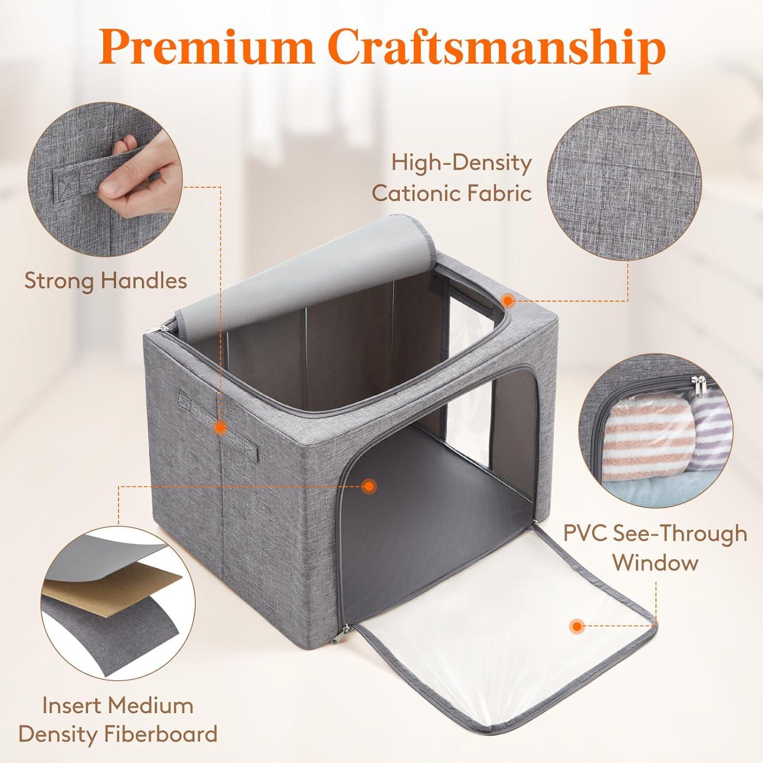 image:imageLifewit Clothes Storage Bins with Metal Frame Stackable Storage Box Foldable Clothing Storage Bins with Lids 40L Storage Bags Fabric Box Organizer with Clear Window Zippers Sturdy Handles 4 Pack3
