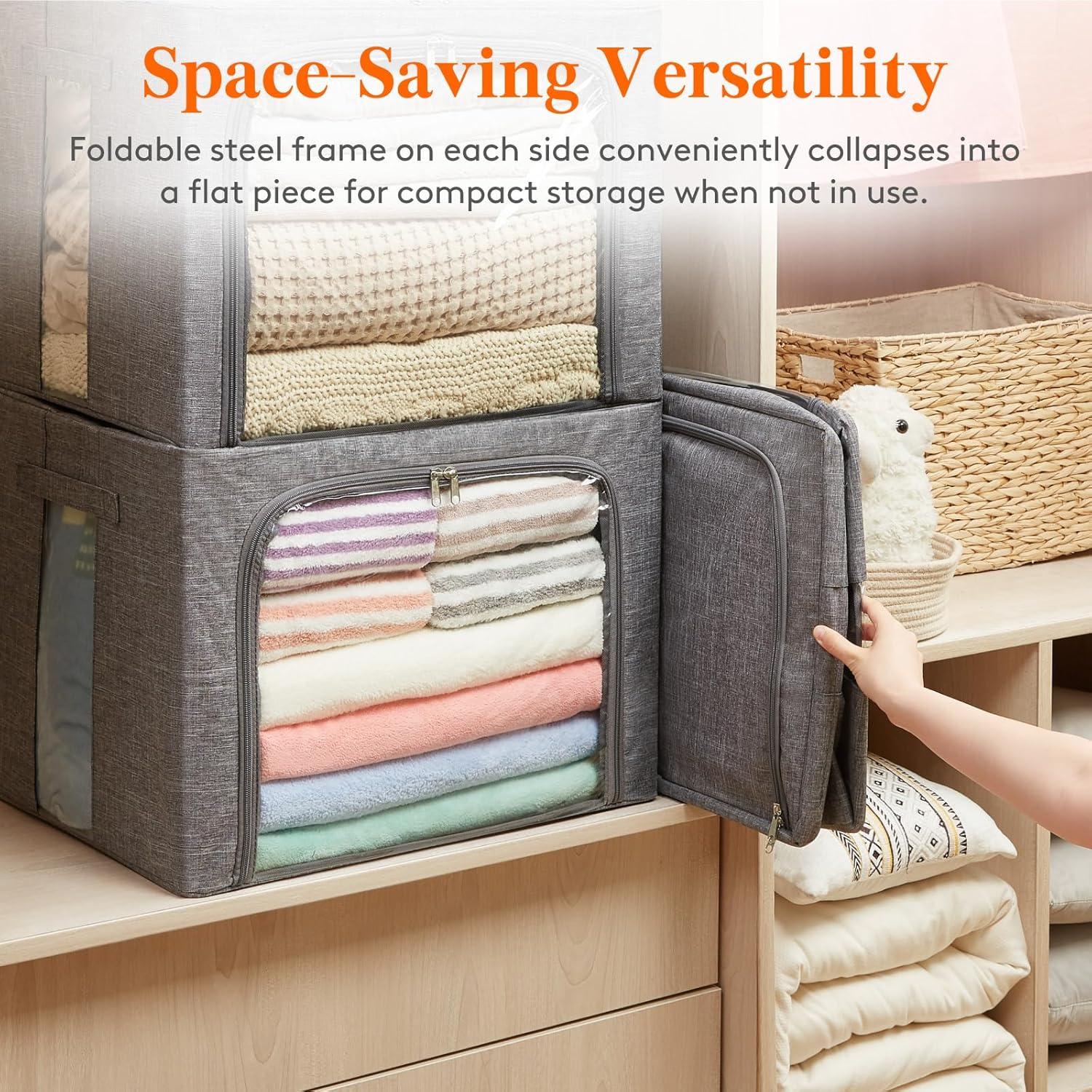 image:imageLifewit Clothes Storage Bins with Metal Frame Stackable Storage Box Foldable Clothing Storage Bins with Lids 40L Storage Bags Fabric Box Organizer with Clear Window Zippers Sturdy Handles 4 Pack3
