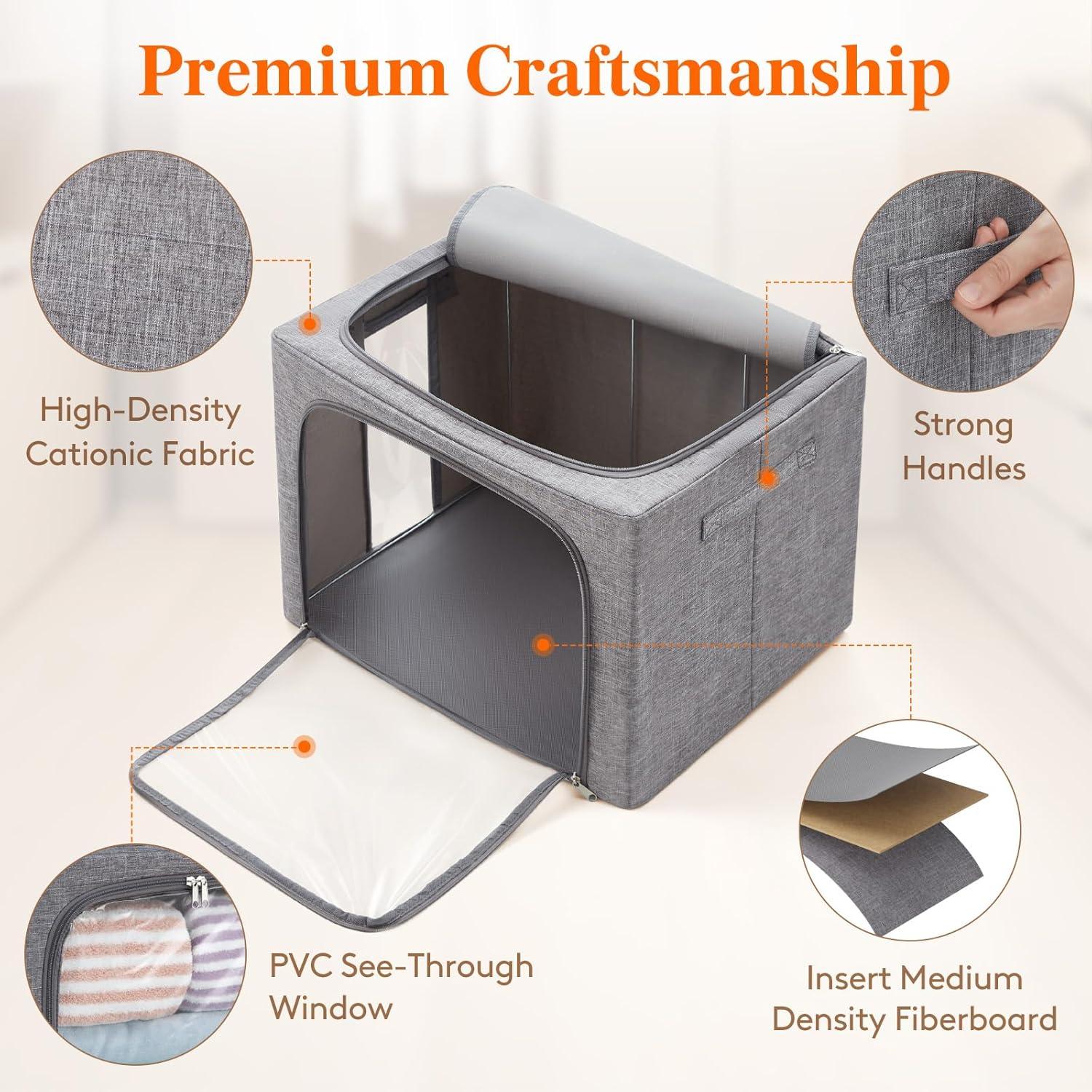 image:imageLifewit Clothes Storage Bins with Metal Frame Stackable Storage Box Foldable Clothing Storage Bins with Lids 40L Storage Bags Fabric Box Organizer with Clear Window Zippers Sturdy Handles 4 Pack4