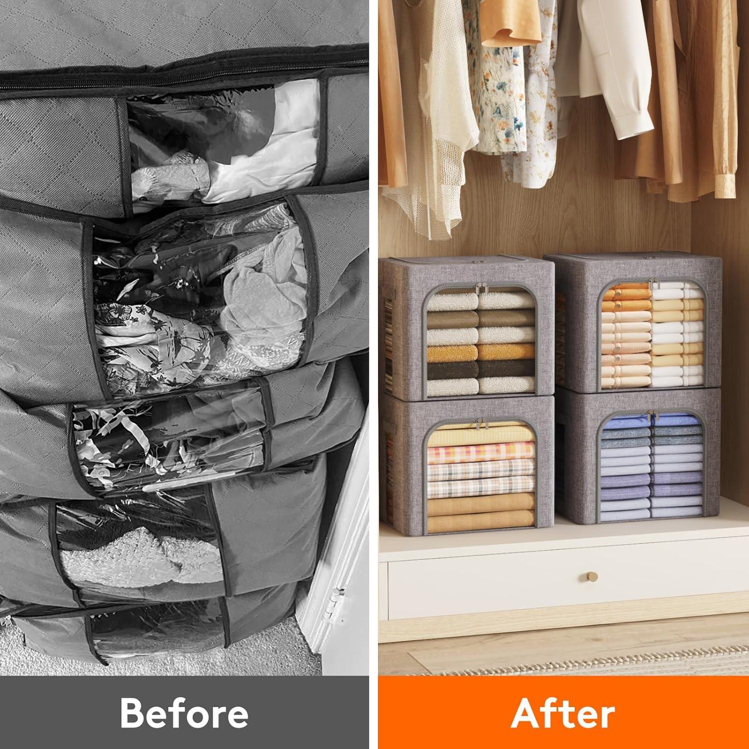 image:imageLifewit Clothes Storage Bins with Metal Frame Stackable Storage Box Foldable Clothing Storage Bins with Lids 40L Storage Bags Fabric Box Organizer with Clear Window Zippers Sturdy Handles 4 Pack6